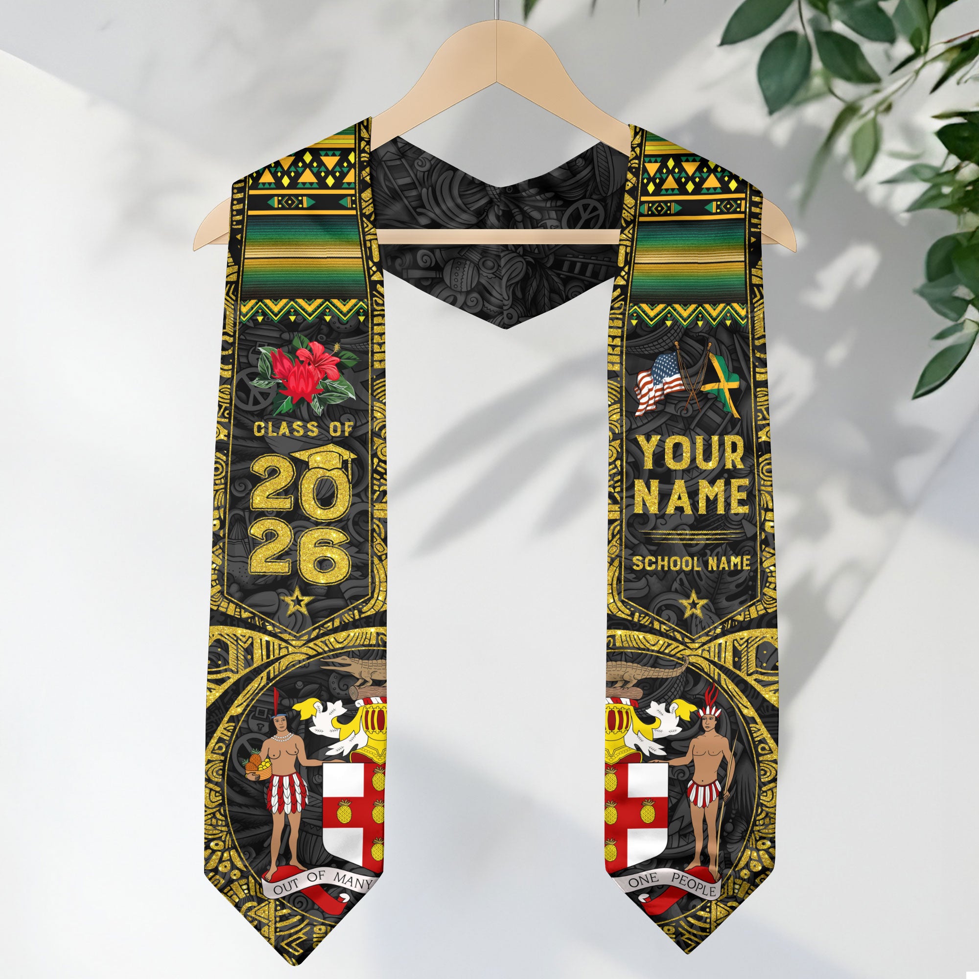 Jamaica Graduation Stole 2026, Jamaican Flag Sash, Personalized Gift for Graduates