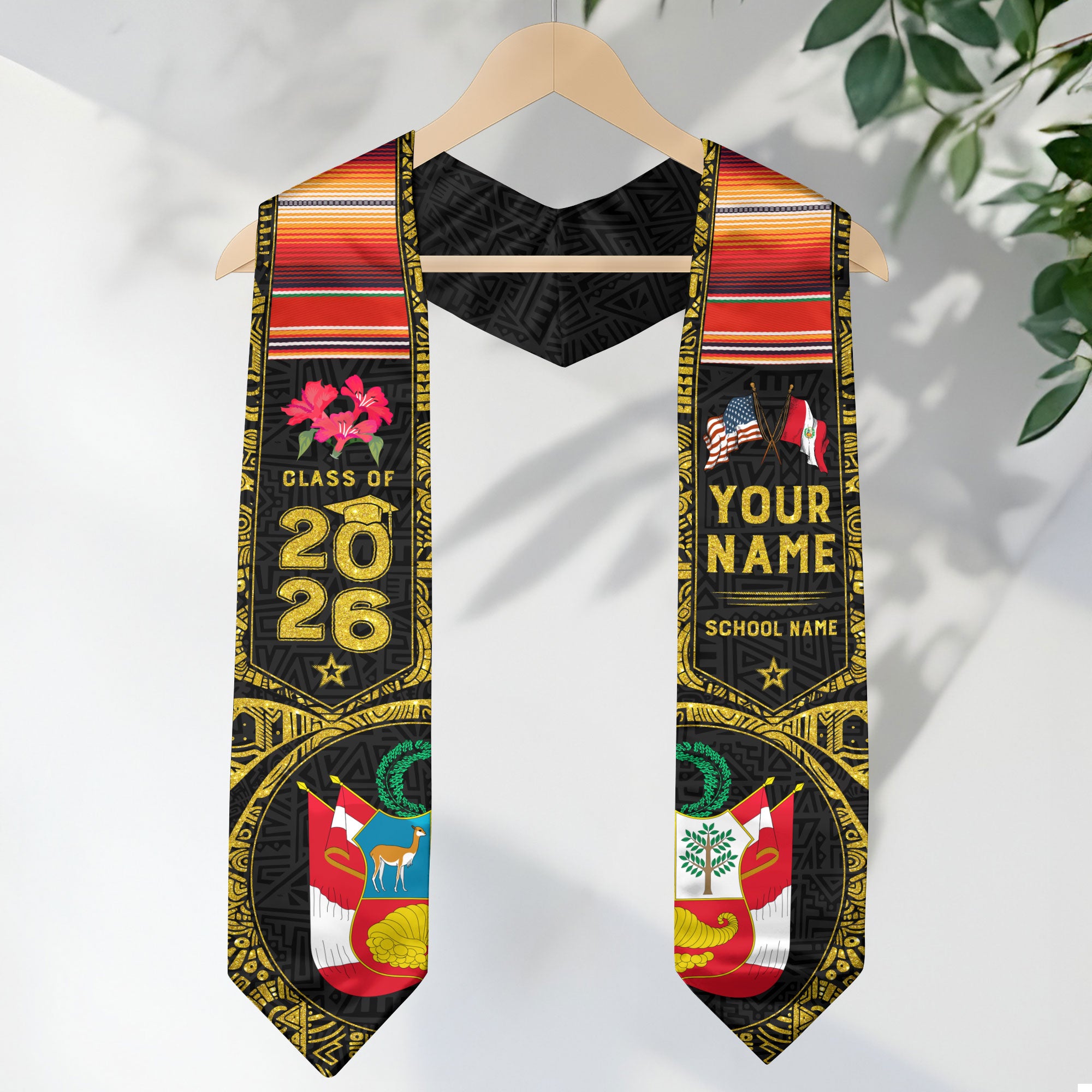Class of 2026 Peru Graduation Sash, Peruvian Flag Stole, Custom-Ready Graduation Style
