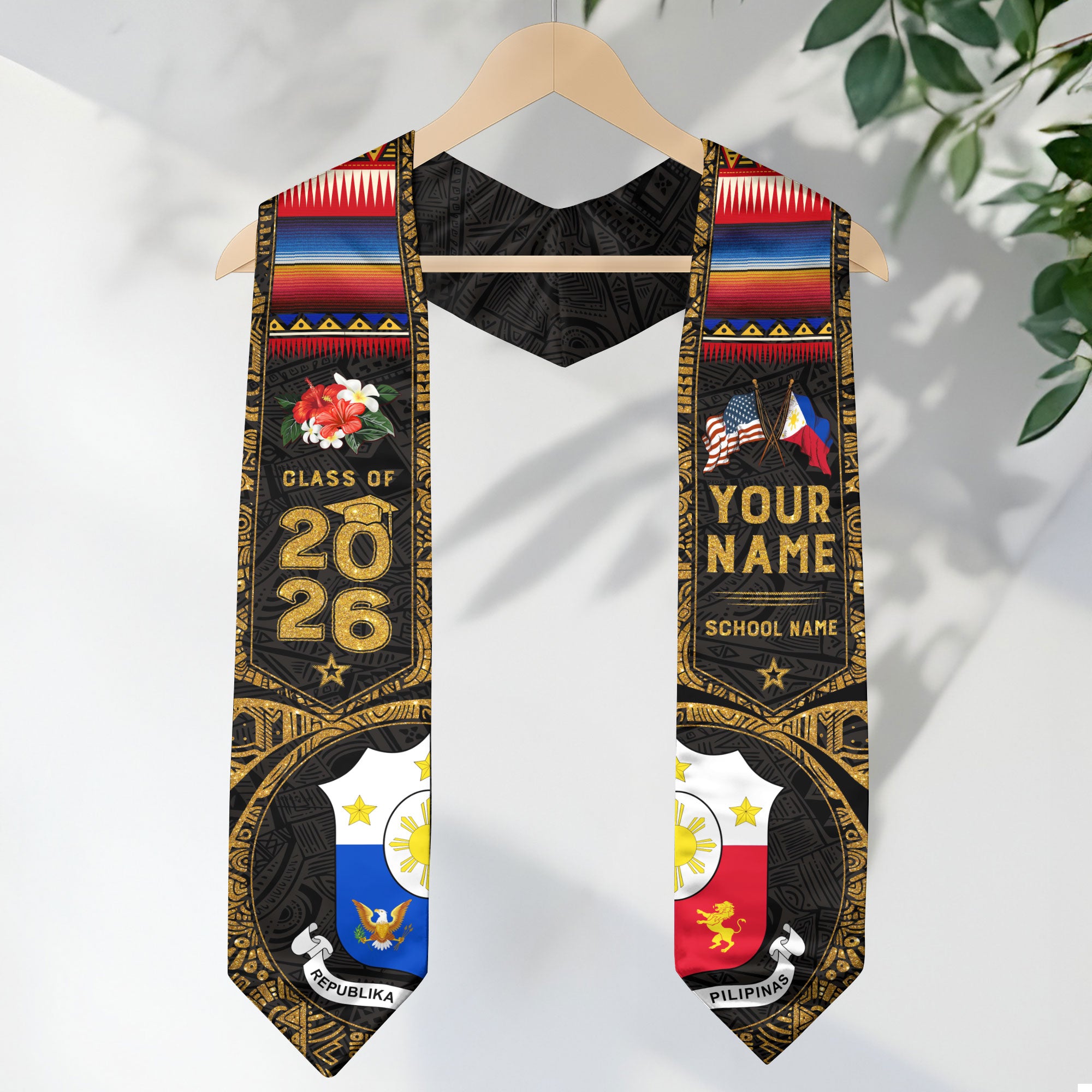 Philippines Graduation Stole 2026, Filipino Flag Sash, Tailored Detail for Class of 2026