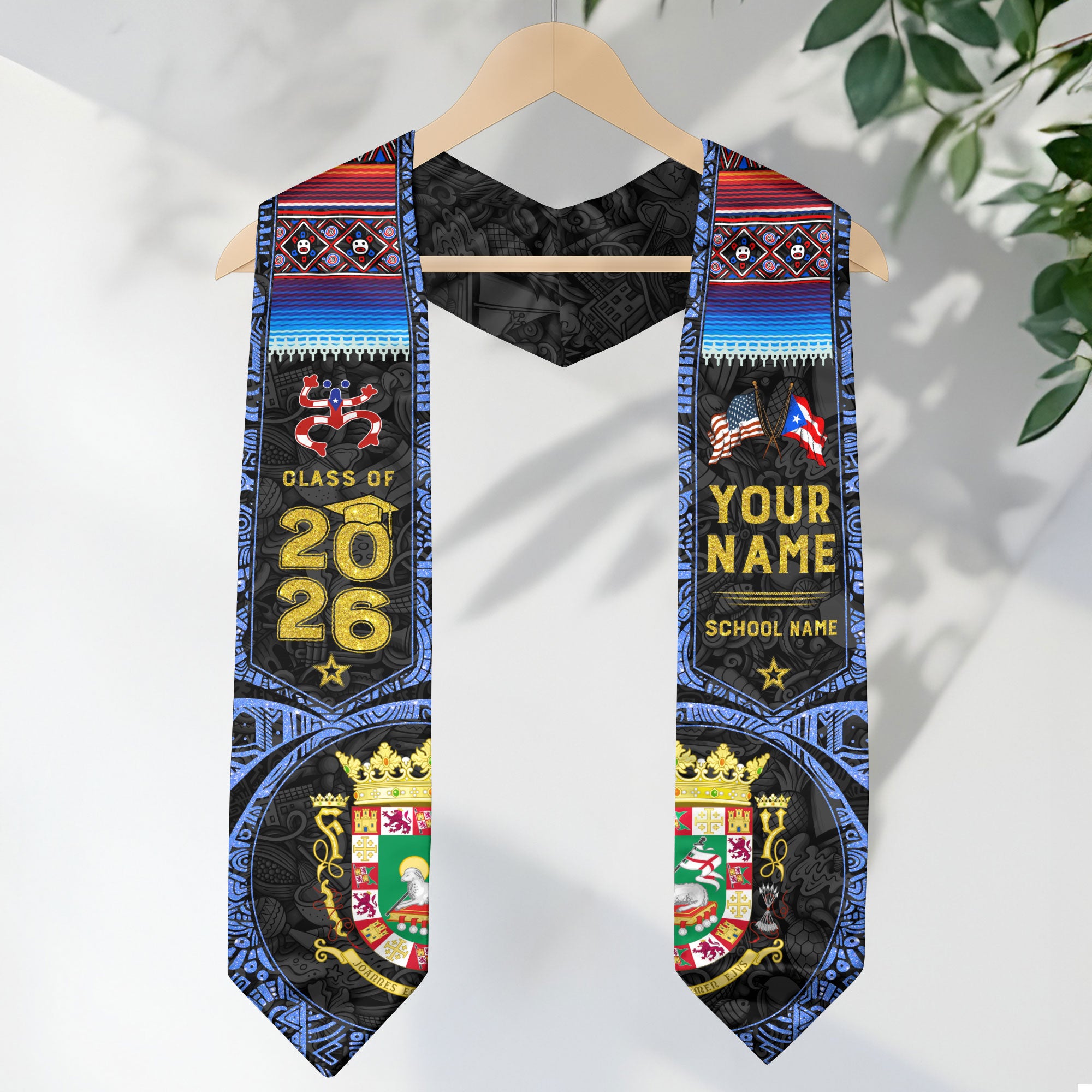 Puerto Rican Graduation Sash 2026, Puerto Rico Flag Graduation Stole, Personalized Detail