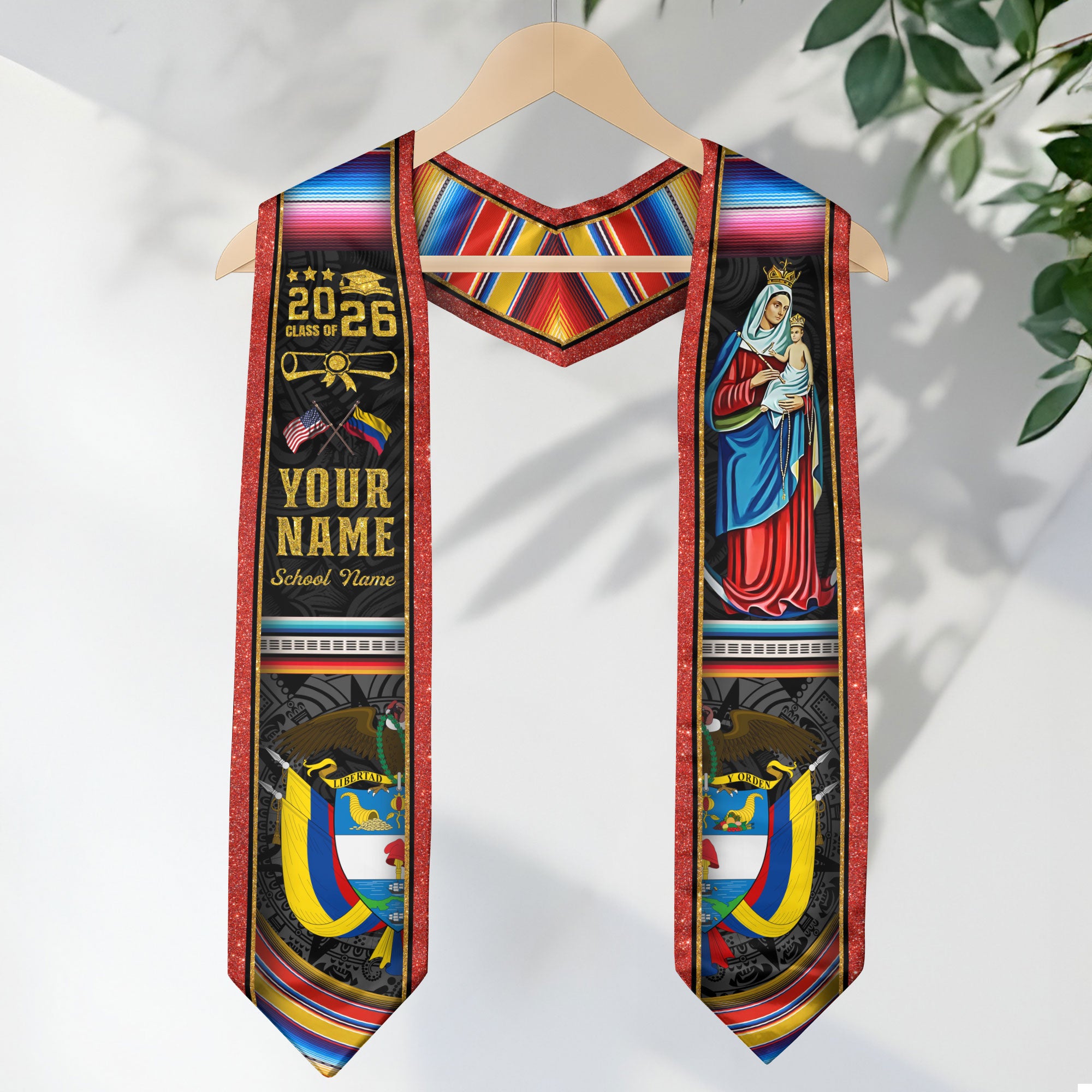 Colombian Flag Graduation Stole 2026, Colombia Stole Sash, Custom Finish for Graduates