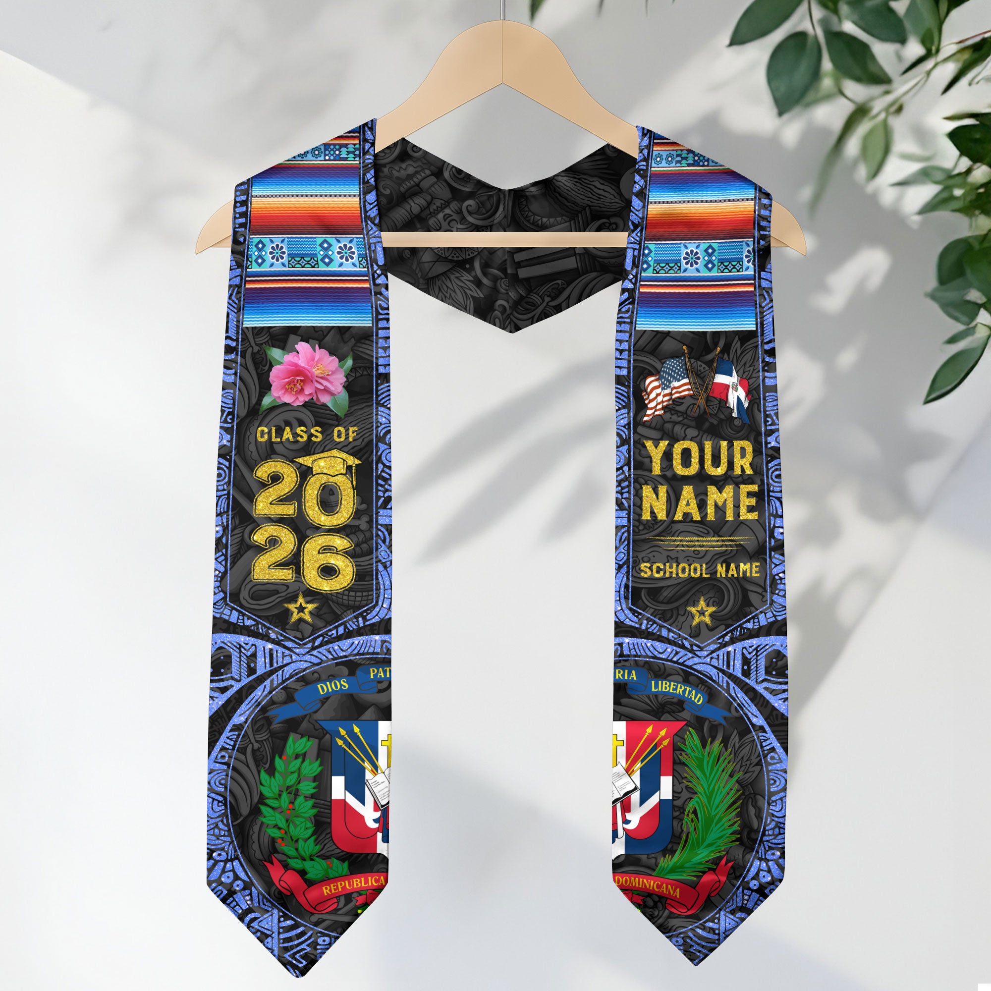 Dominican Graduation Sash 2026, Dominican Flag Graduation Stole, Personalized Detail