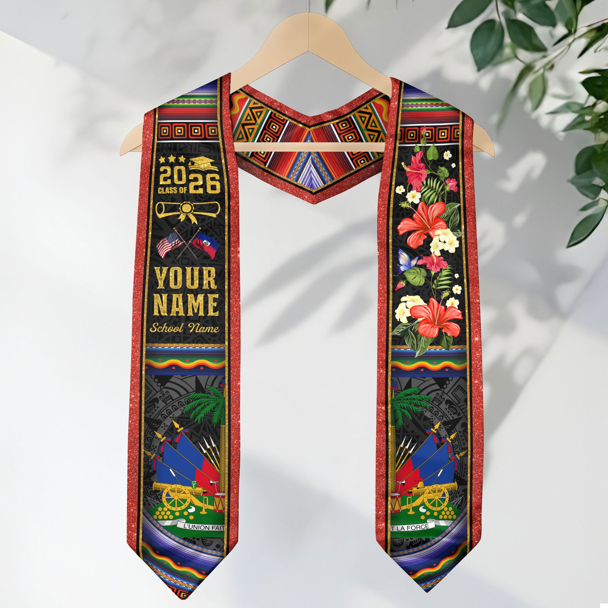 Haitian Flag Graduation Stole 2026, Haiti Stole Sash, Custom Finish for Graduates