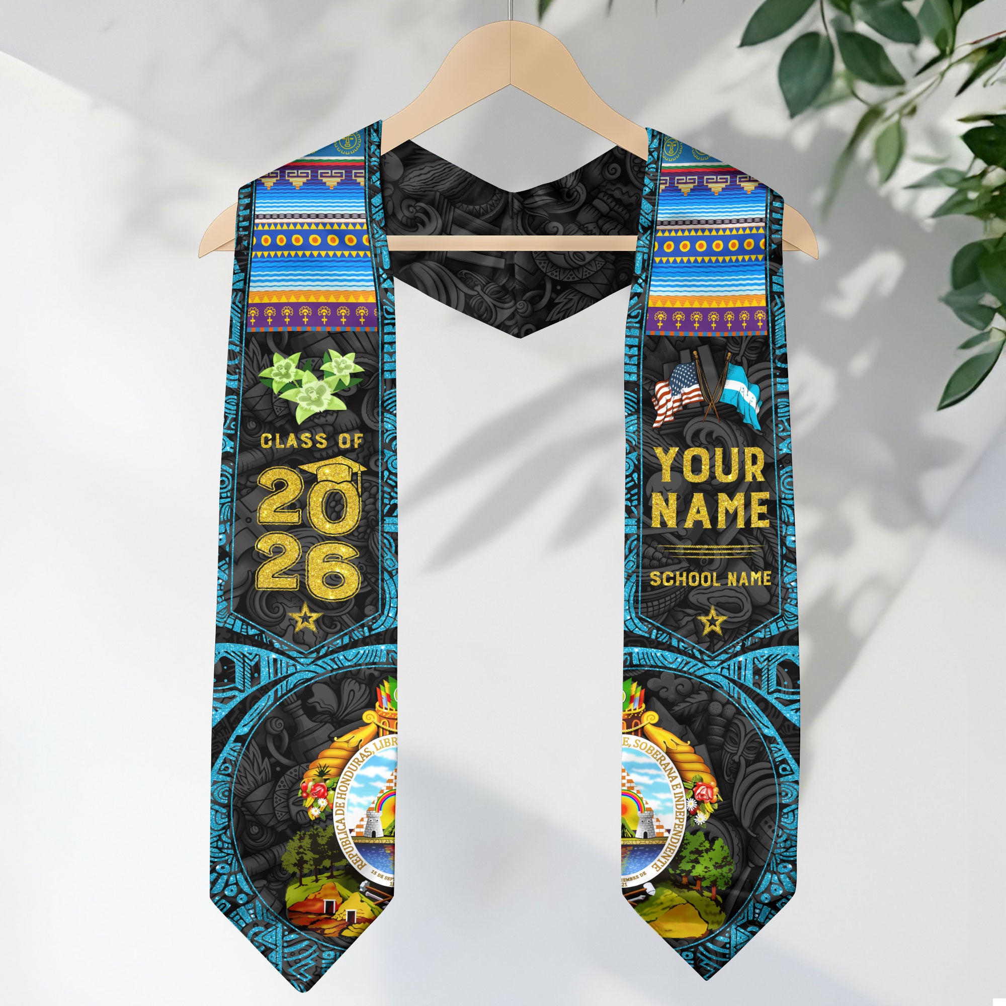 Honduras Graduation Sash 2026, Honduran Flag Graduation Stole, Personalized Detail