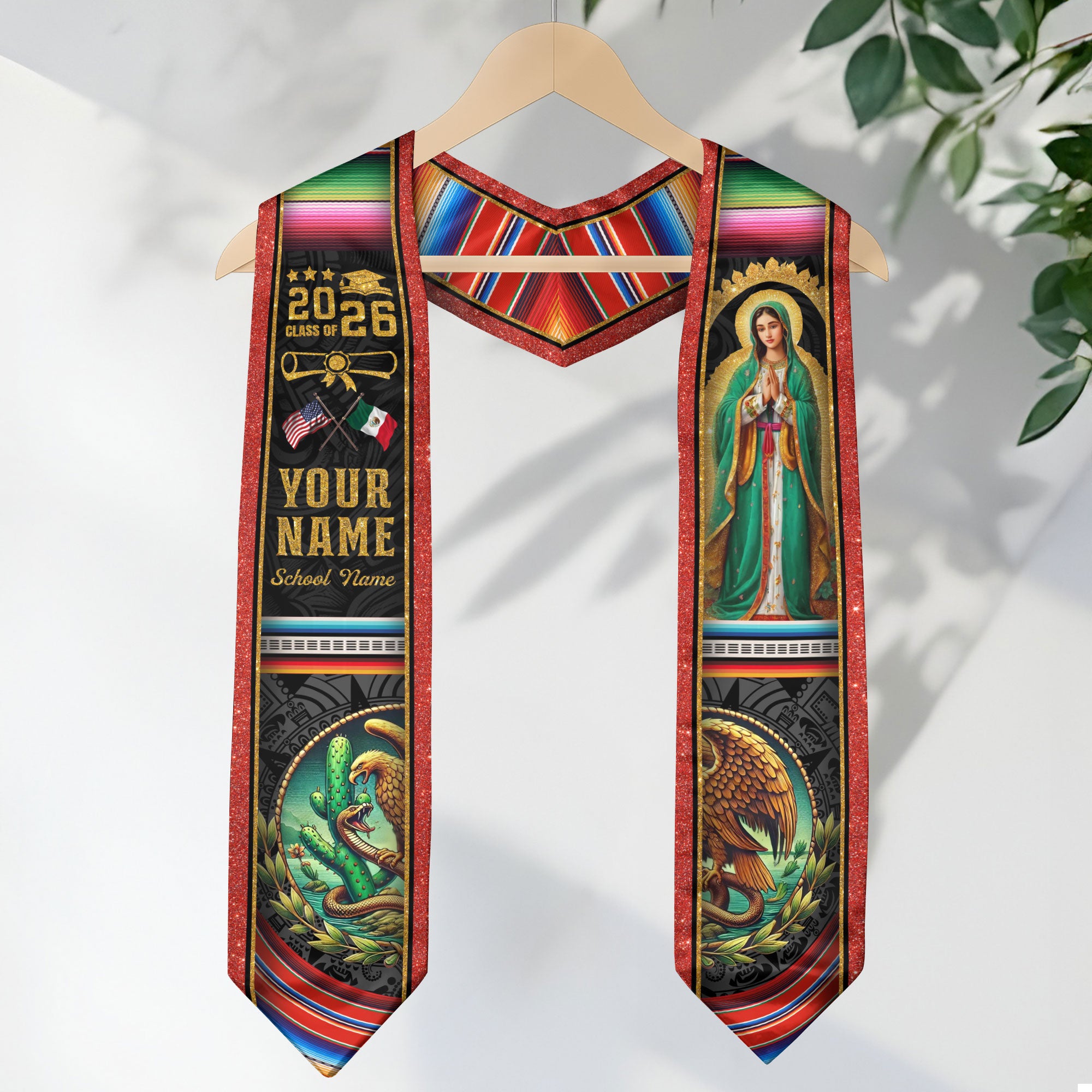 Mexican Flag Graduation Stole 2026, Mexico Stole Sash, Custom Finish for Graduates 2026