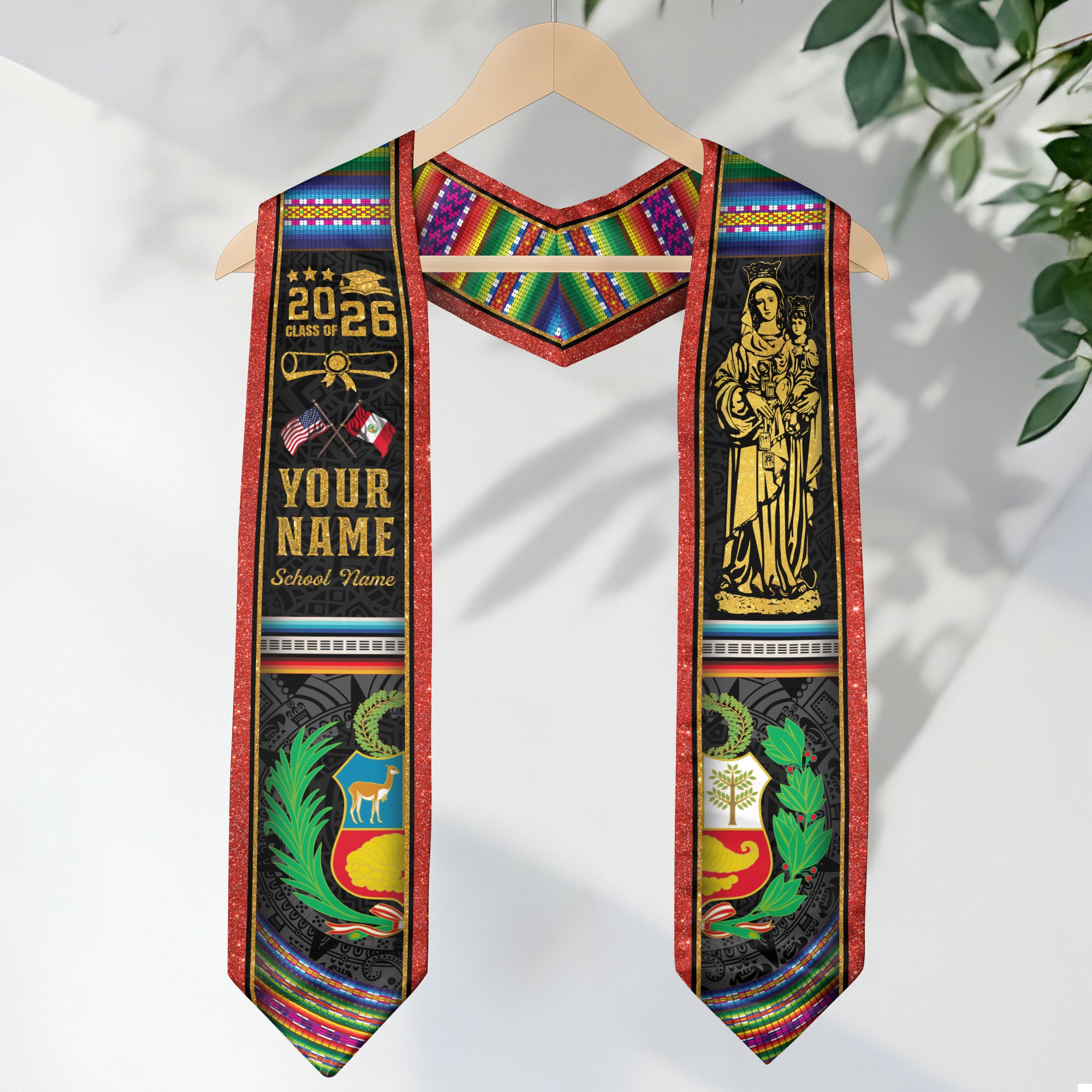 Peruvian Graduation Stole 2026, Peru Flag Sash, Graduation Stole with Custom Details
