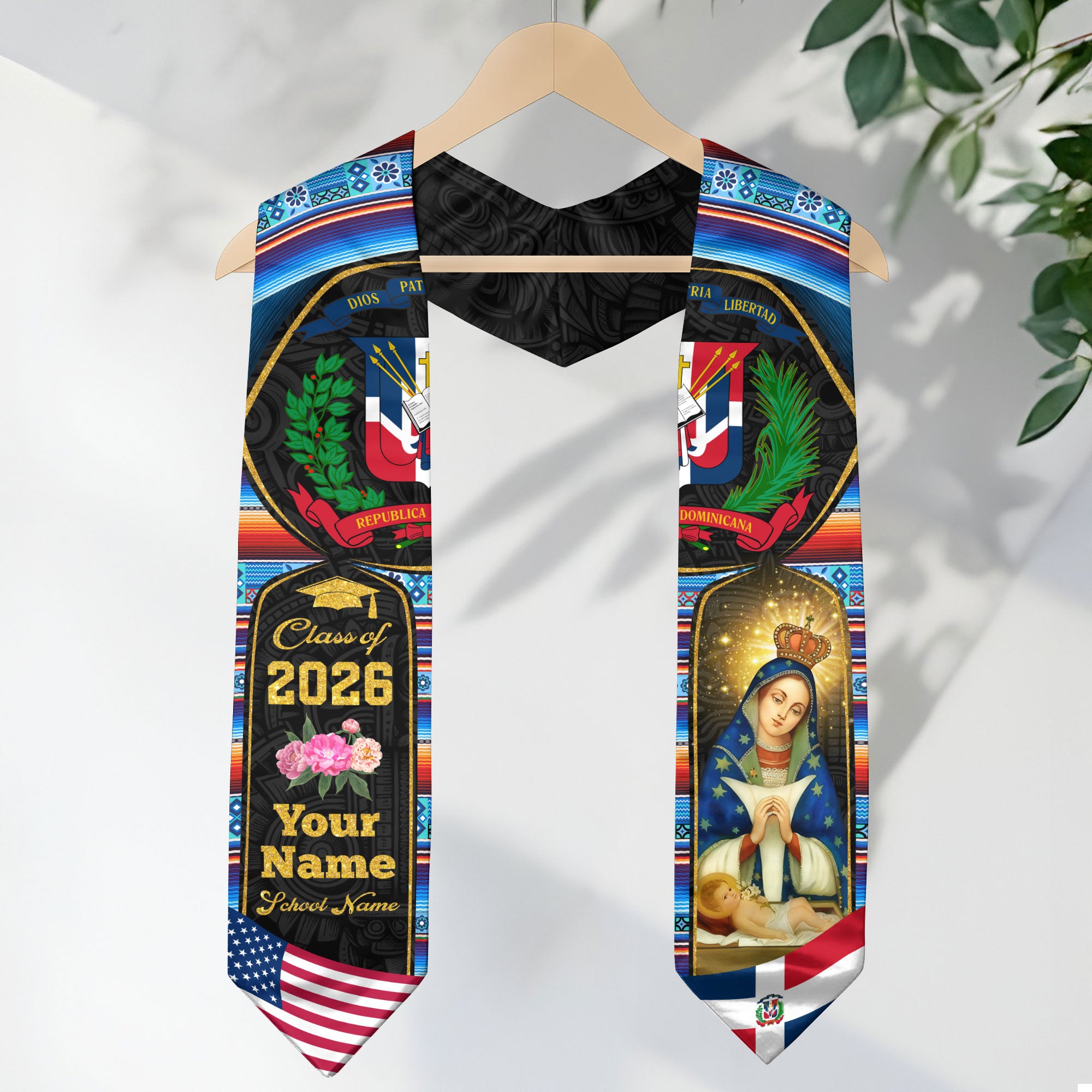 Dominican Graduation Stole 2026, Dominican Flag Sash, Custom-Ready Style for 2026