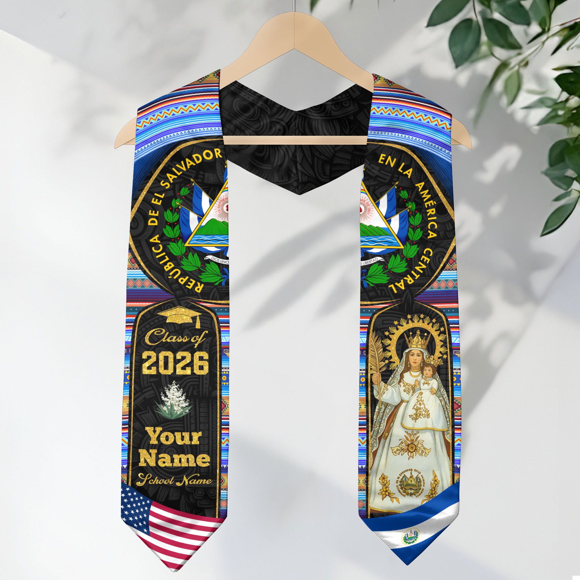 El Salvador Graduation Stole 2026, Salvadoran Flag Sash, Custom-Ready Style for 2026