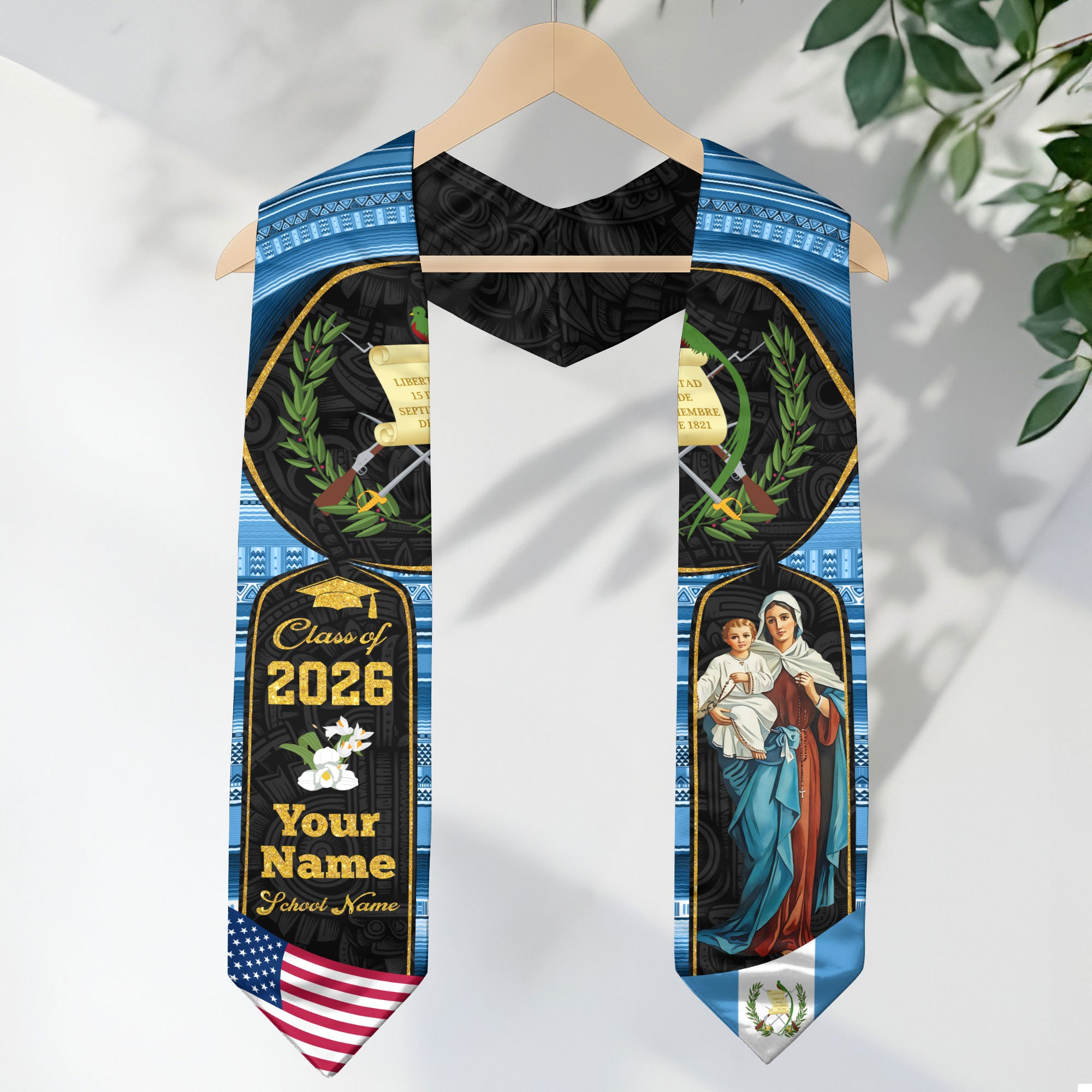 Guatemalan Graduation Stole 2026, Guatemala Flag Sash, Signature Finish for Class of 2026