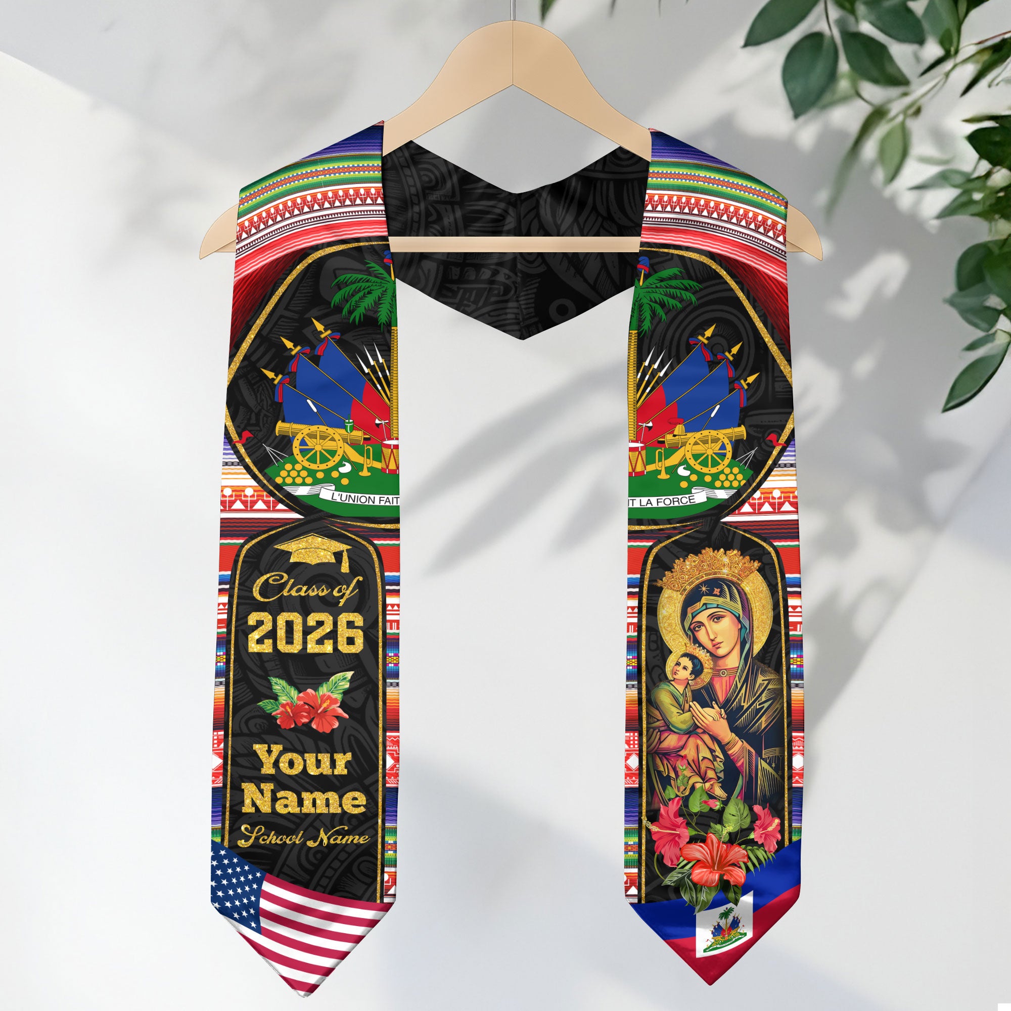 Haitian Graduation Stole 2026, Haiti Flag Sash, Custom Detail Choice for Class of 2026