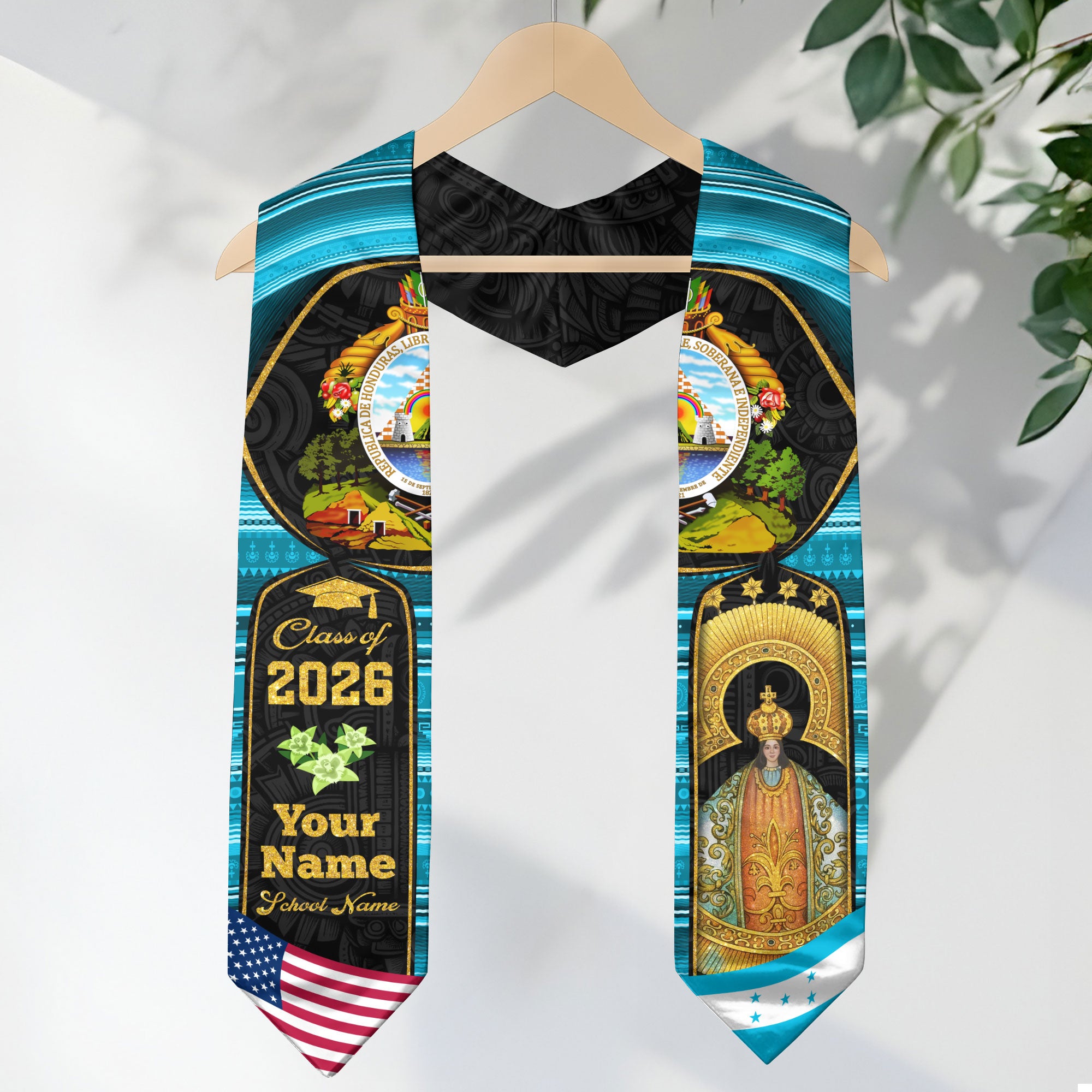 Honduras Graduation Stole 2026, Honduran Flag Sash, Custom-Ready Style for 2026