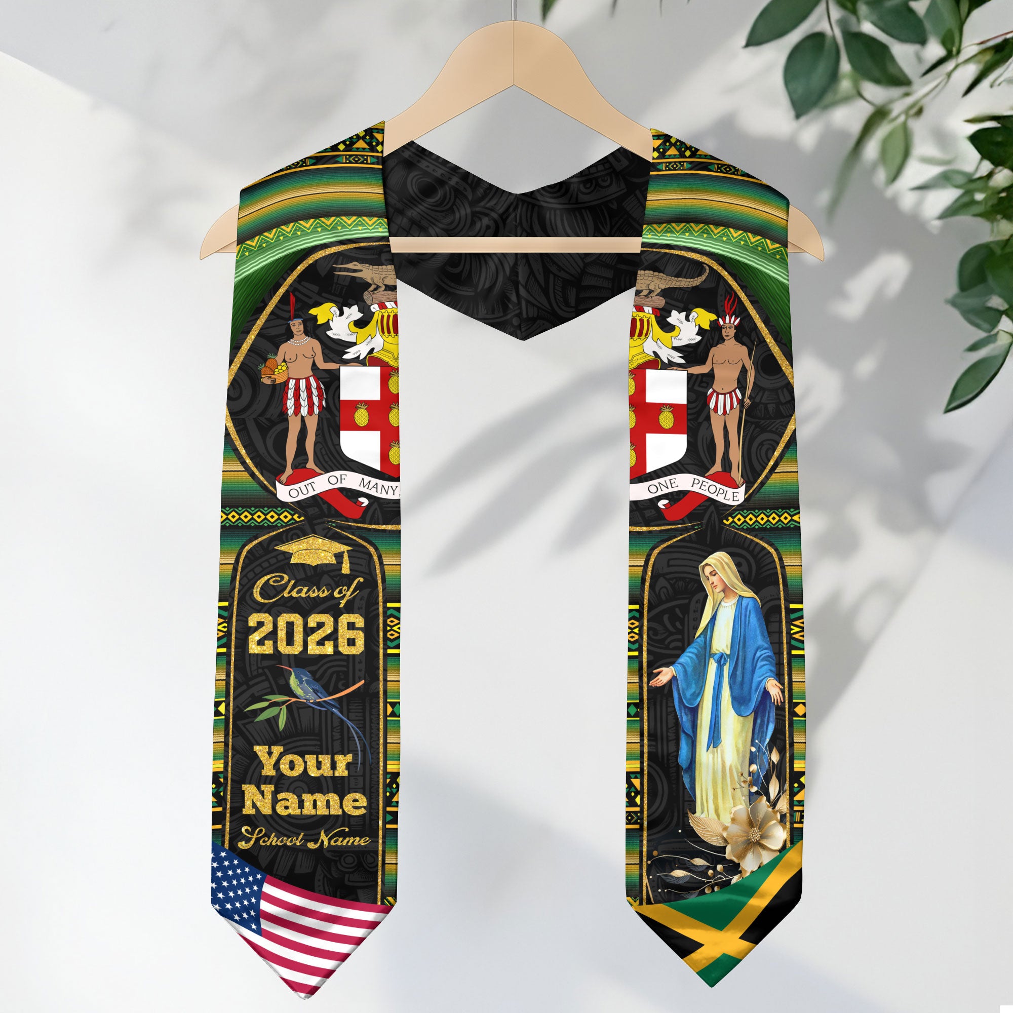 Jamaican Flag Graduation Stole 2026, Jamaica Sash Stole, Personalize for Grads 2026