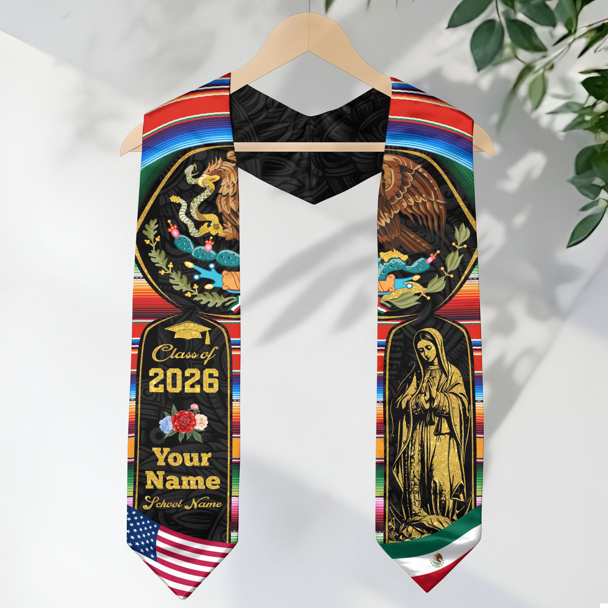 Mexican Graduation Stole 2026, Mexico Flag Sash, Custom Detail Choice for Class of 2026