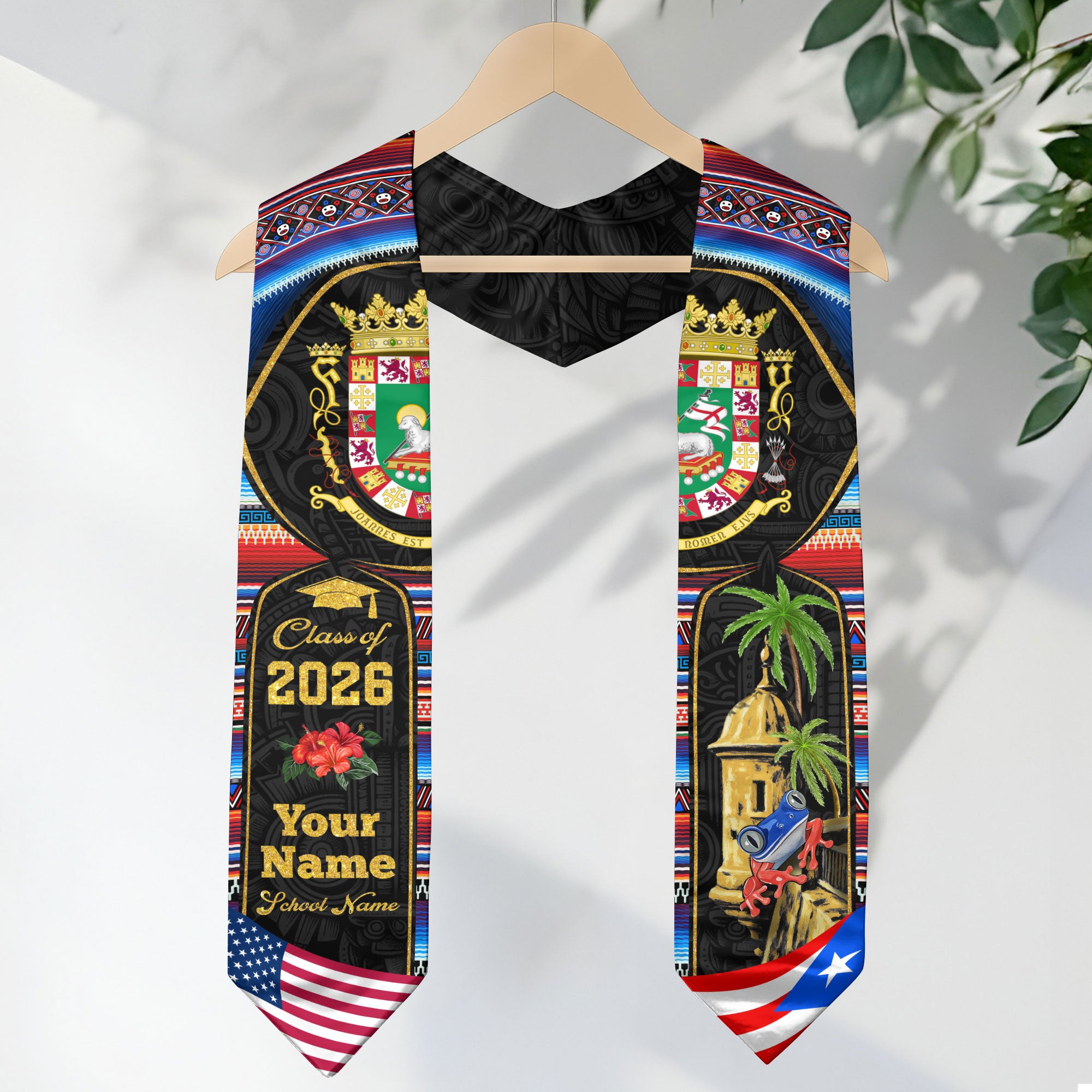 Puerto Rico Graduation Stole 2026, Puerto Rican Flag Sash, Custom-Ready Style for 2026