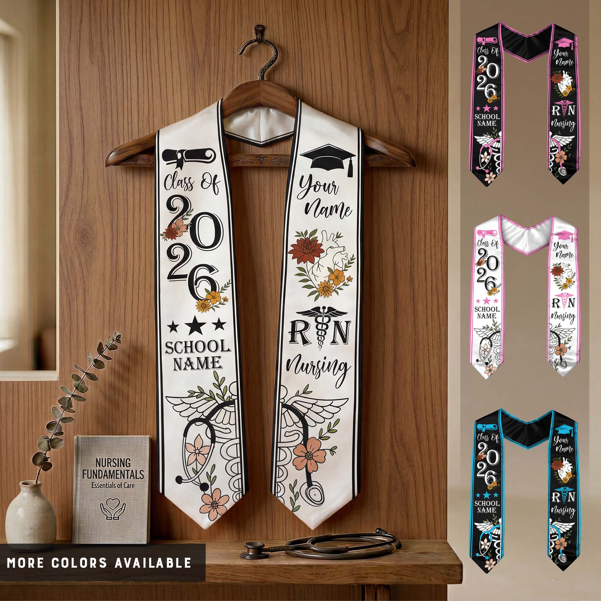 RN Nurse Graduation Sash 2026, Custom Nursing Stole, BSN Stole for Class of 2026