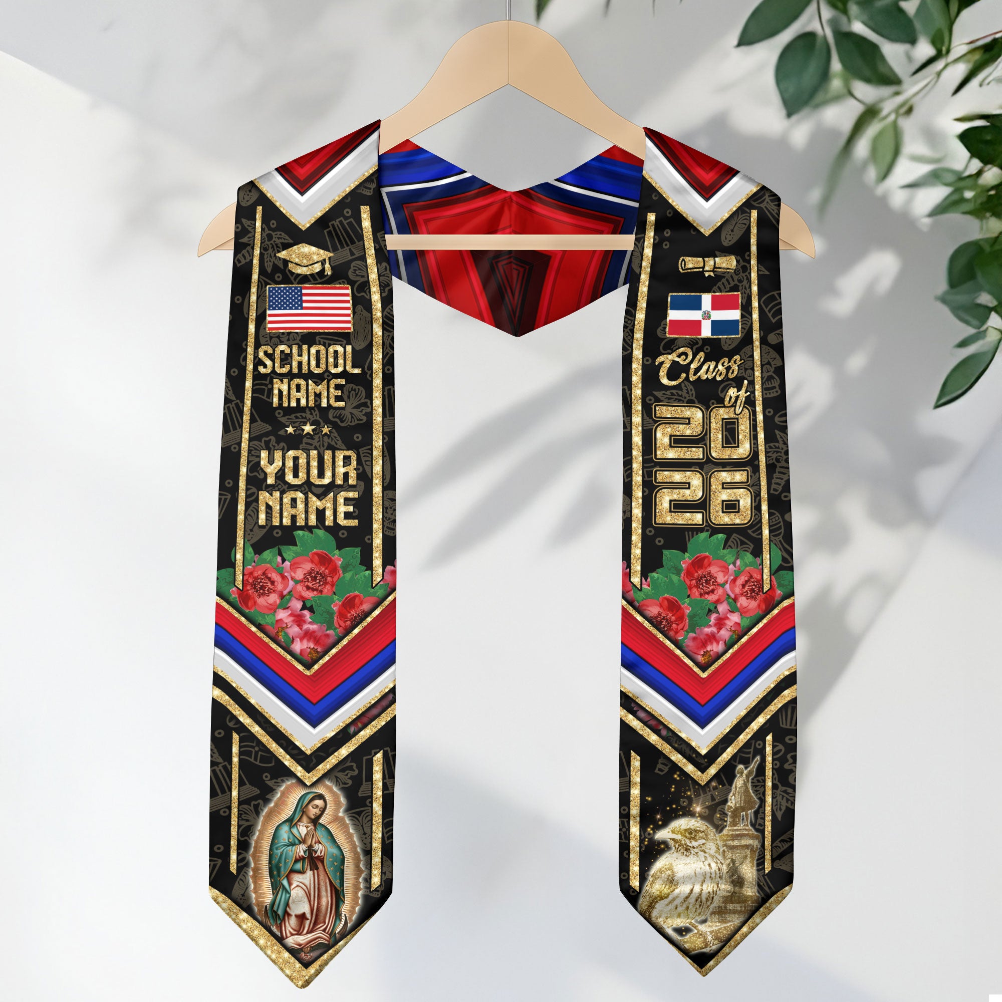 Dominican Graduation Stole 2026, Dominican Flag Sash, Tailored Detail for Class of 2026