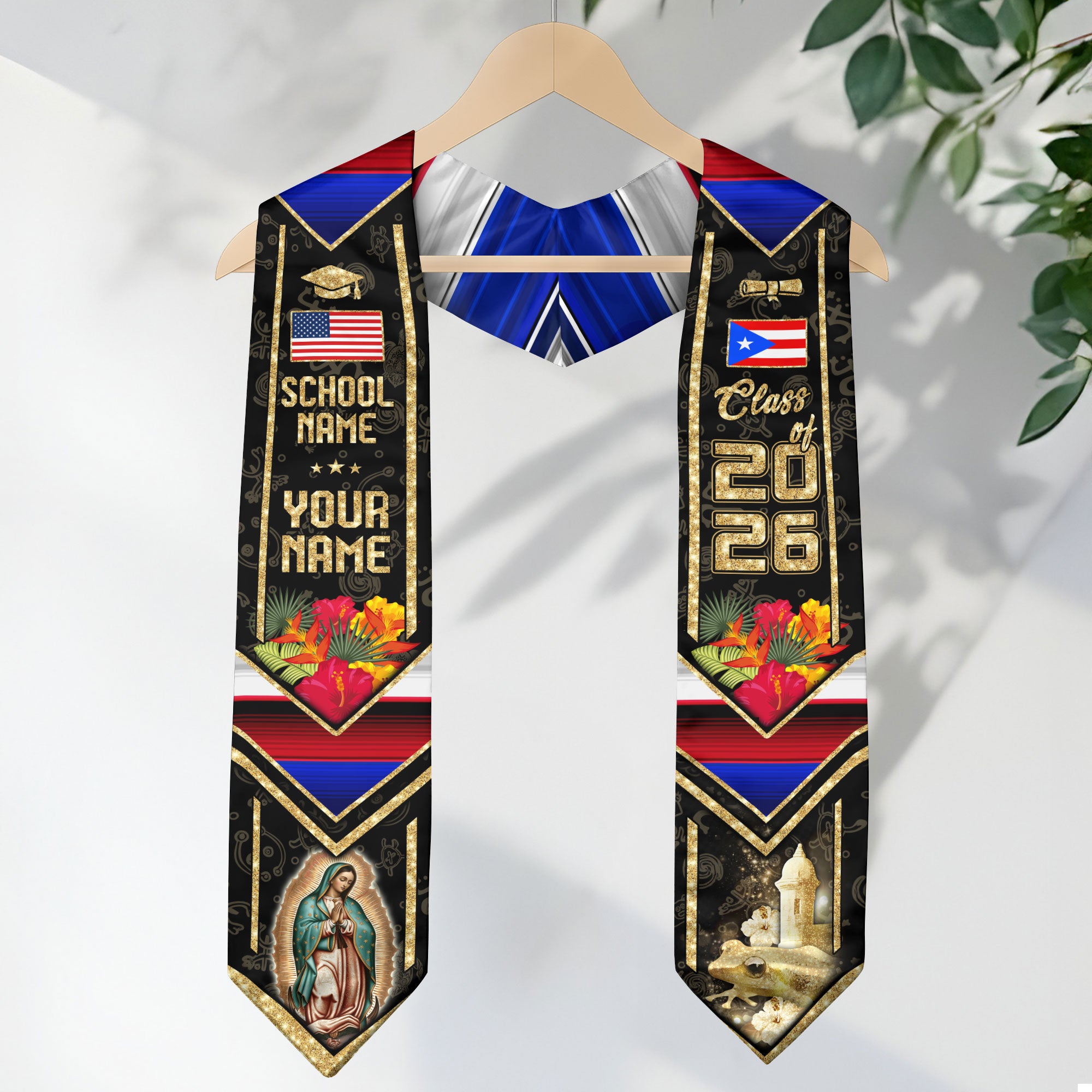 Puerto Rico Graduation Stole 2026, Puerto Rican Flag Sash, Tailored Detail for Grads