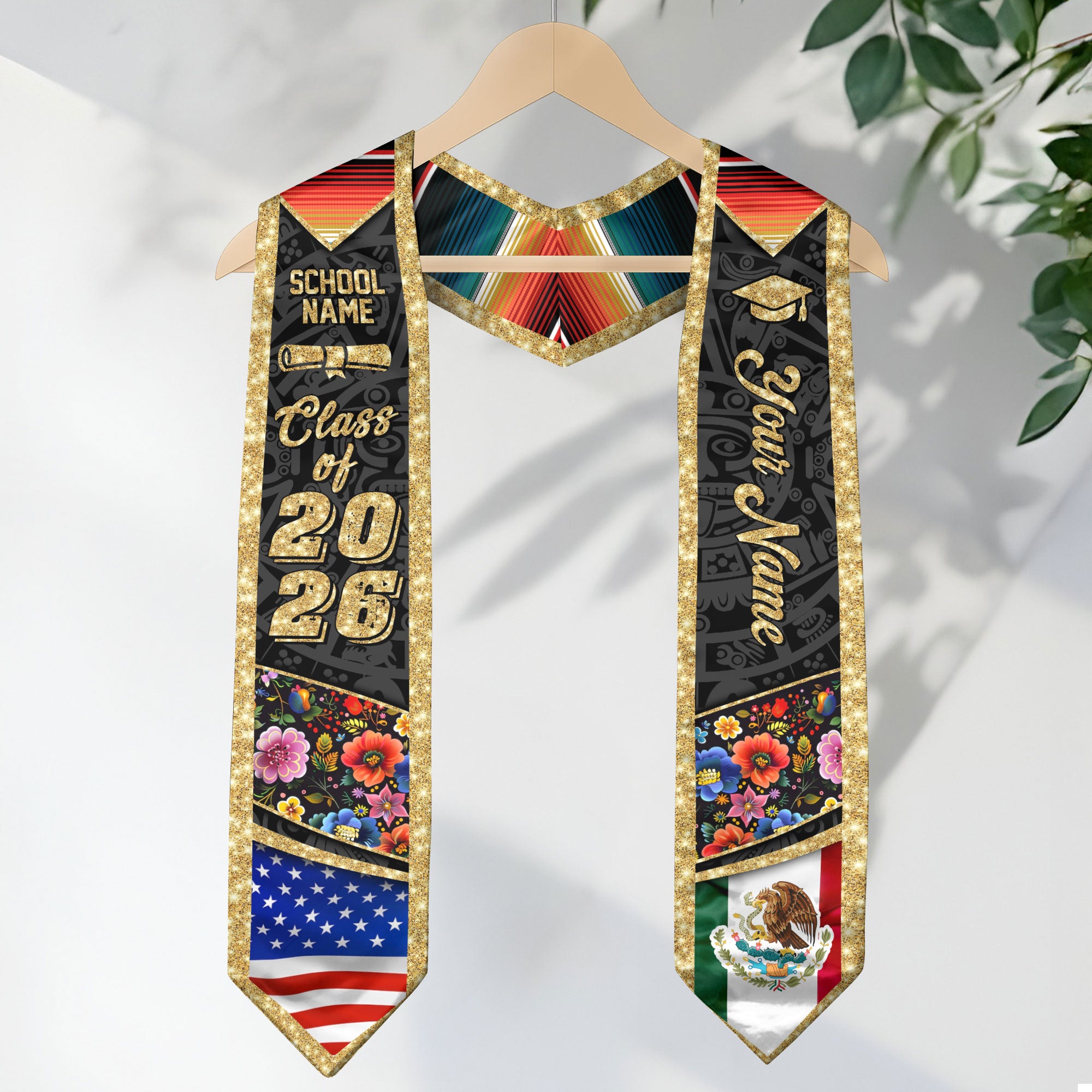 Mexico Graduation Stole 2026, Mexican Stole Sash, Mexican American Flag Graduation Sash