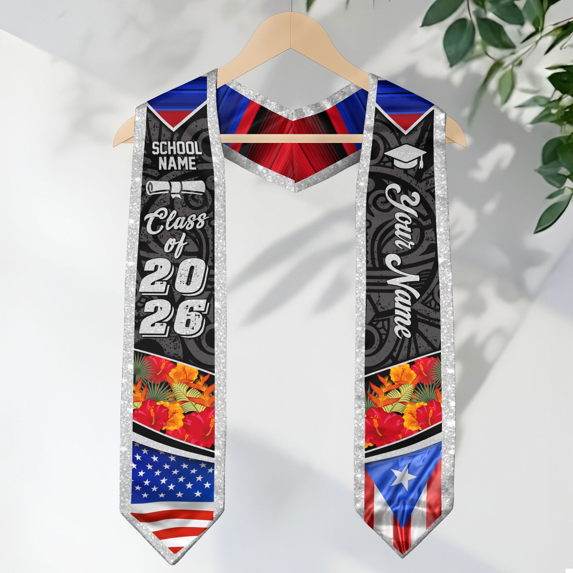 Puerto Rican Flag Graduation Sash 2026, Puerto Rico Stole, Bespoke Touch Accessory
