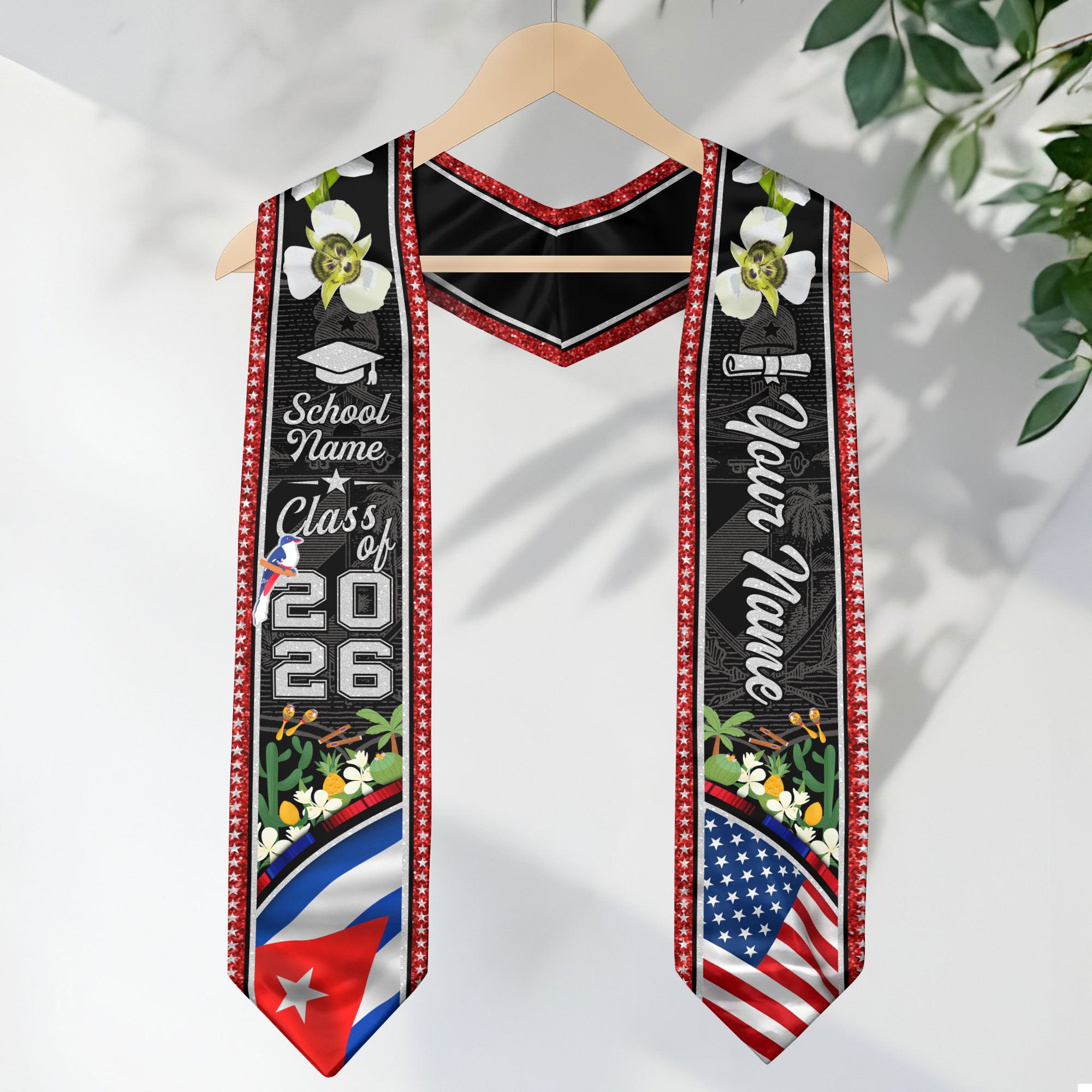 Cuban Graduation Stole 2026, Cuba Flag Sash, Personalized Touch for Class of 2026