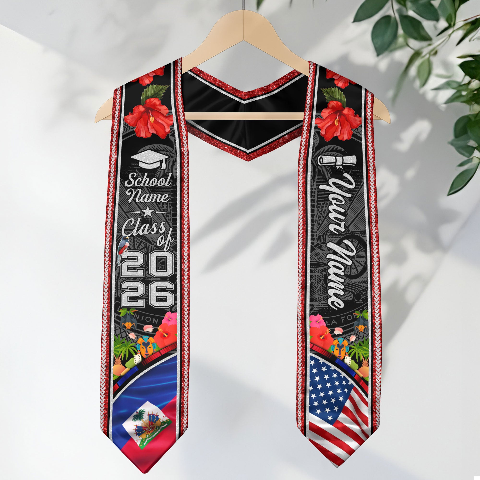 Haiti Flag Graduation Stole 2026, Haitian Grad Sash, Signature Detail for Class of 2026