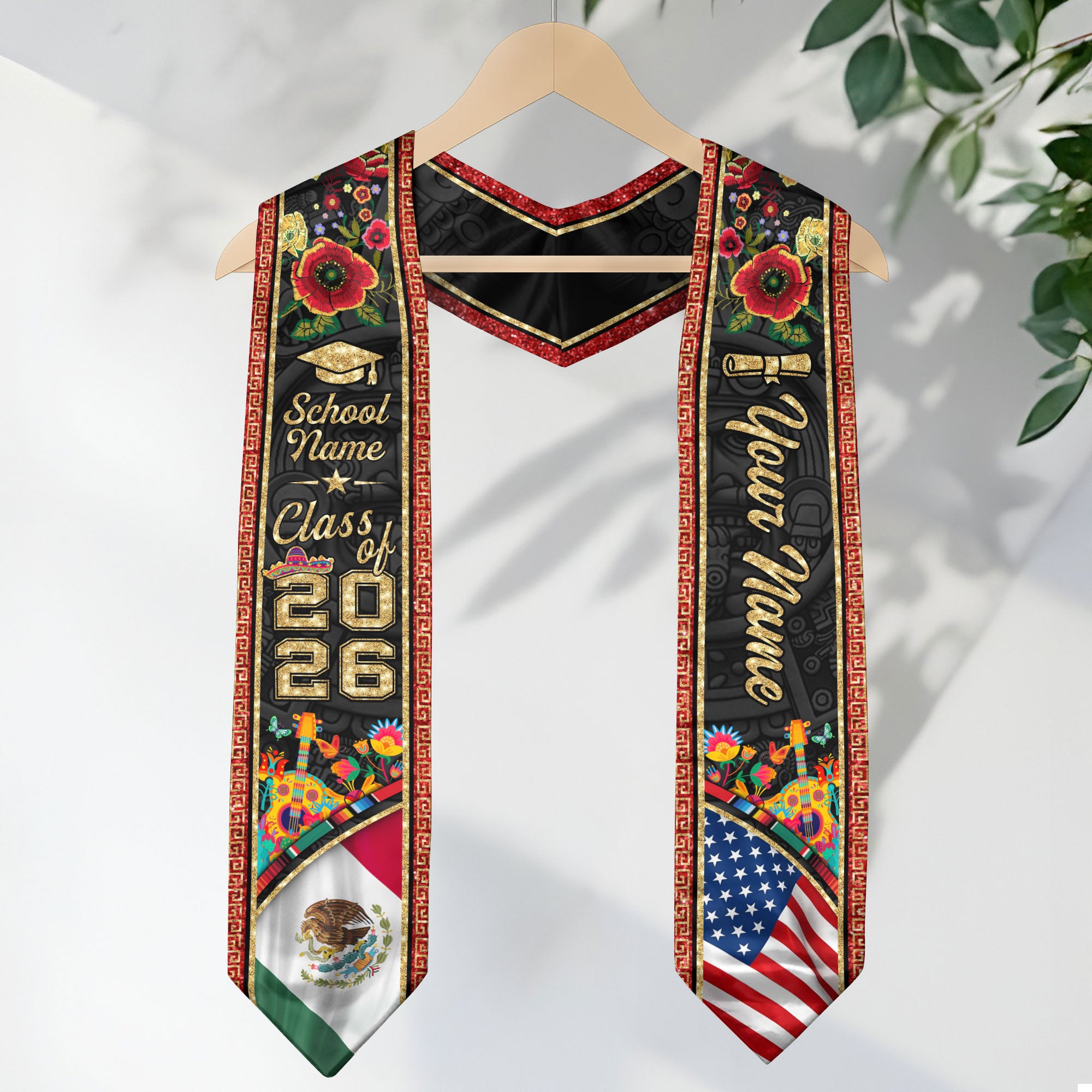 Mexican American Flag Graduation Sash 2026, Mexican Stole, Mexico Graduation Stole, Mexican Stole