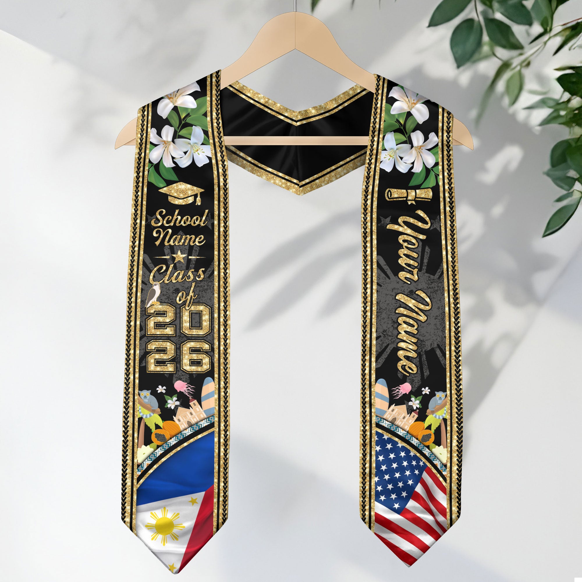 Philippines Flag Graduation Stole 2026, Filipino Grad Sash, Custom-Ready Graduation Style