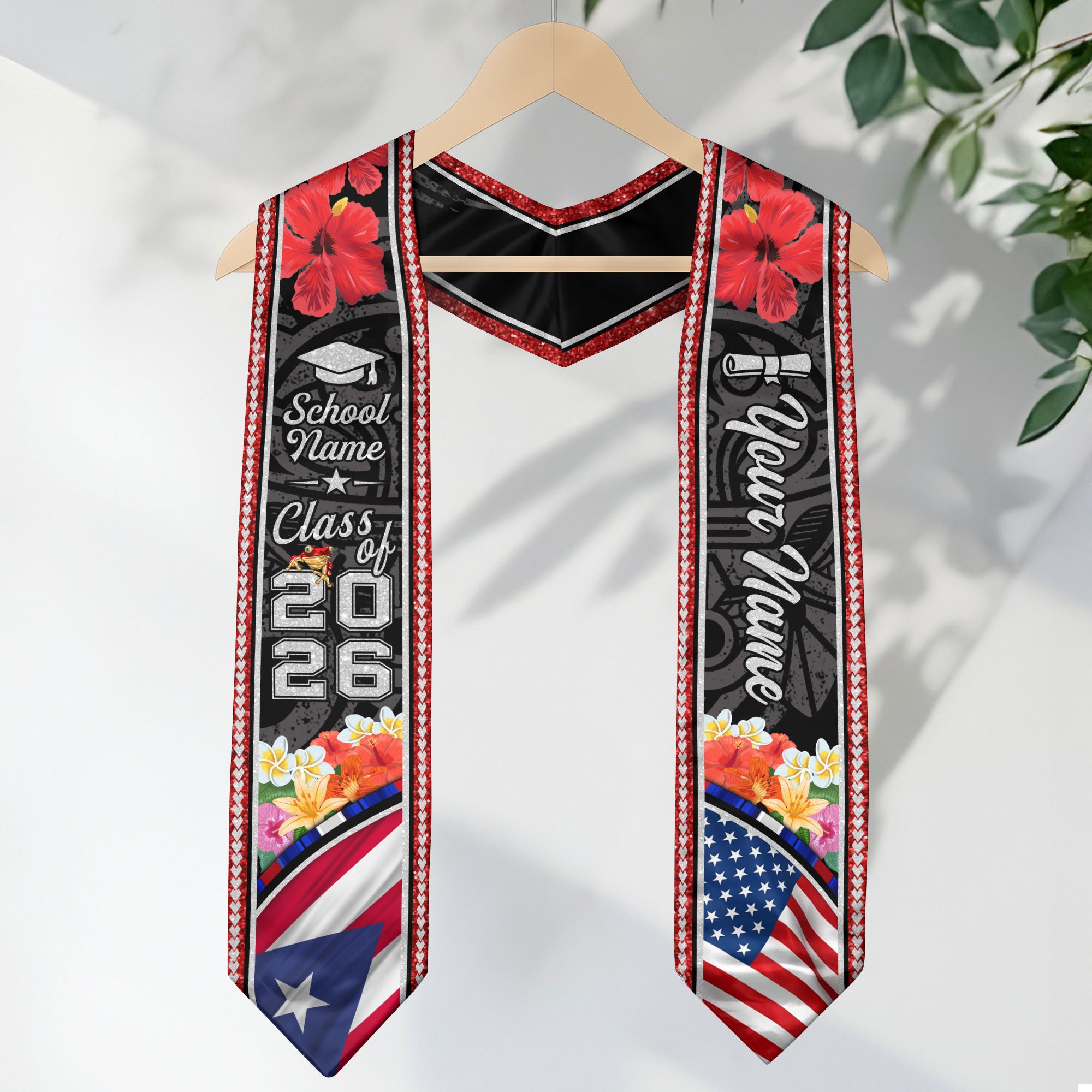 Class of 2026 Puerto Rico Graduation Sash, Puerto Rican Flag Stole, Custom-Ready Style
