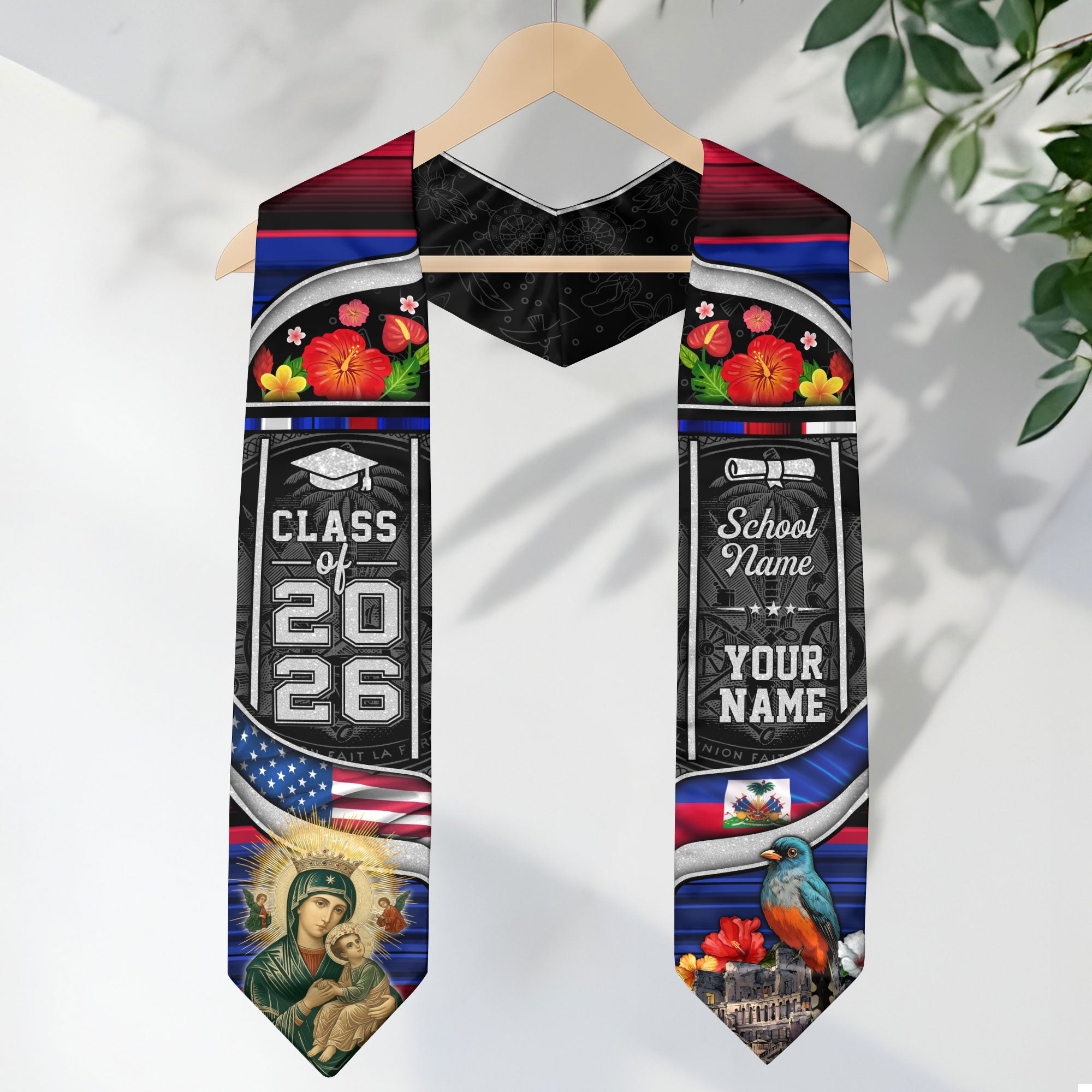 Class of 2026 Haiti Graduation Sash, Haitian Flag Stole, Bespoke Finish Graduation Stole