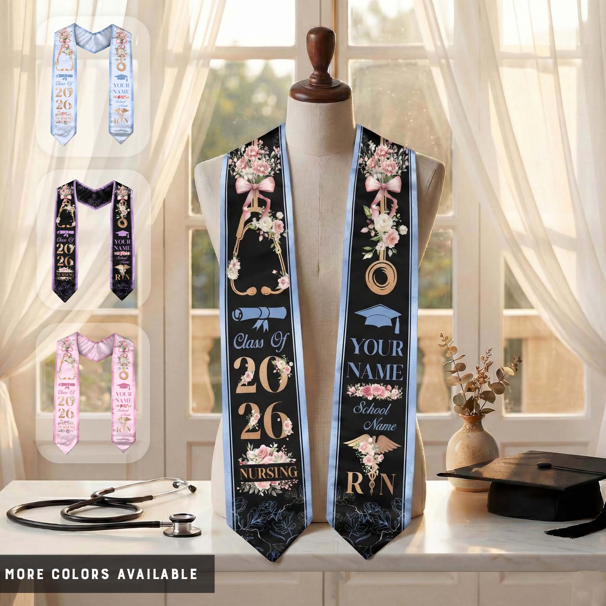Customized Graduation Stole for Registered Nurses, Nursing School Ceremony Sash Class of 2026