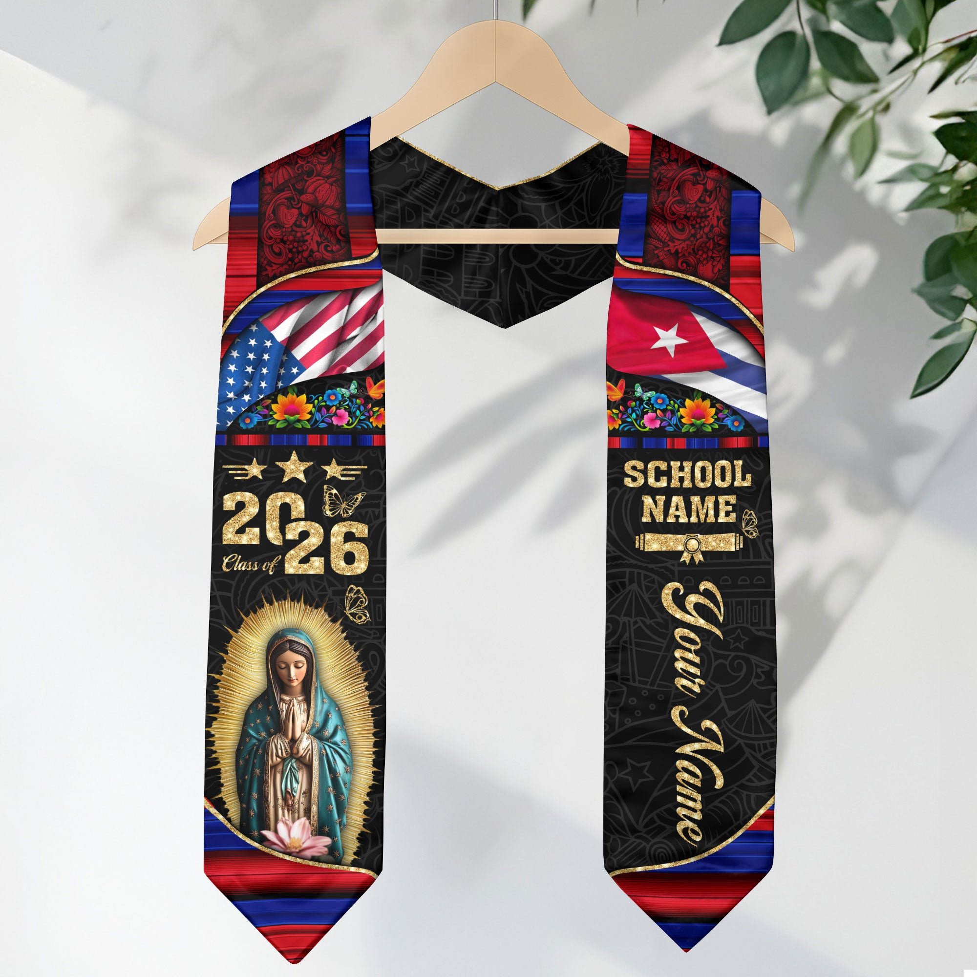 Customized Cuba Graduation Stole with Patriotic Flag Accents, Graduation Sash for Class of 2026