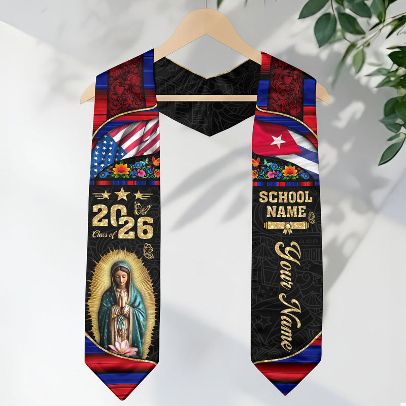Customized Cuba Graduation Stole with Patriotic Flag Accents, Graduation Sash for Class of 2026