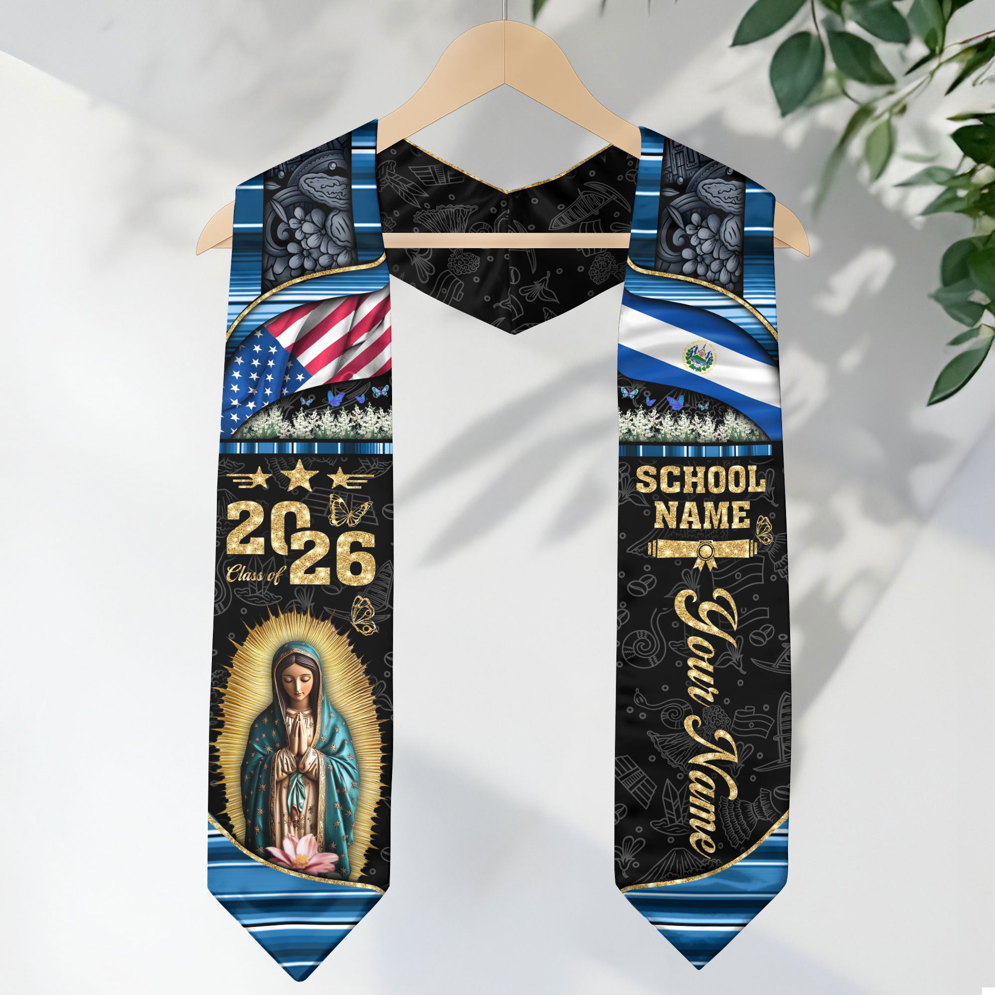 Customized El Salvador Graduation Stole with National Pride Flag Design, Graduation Sash 2026