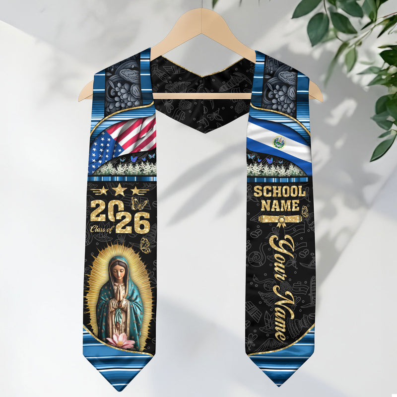 Customized El Salvador Graduation Stole with National Pride Flag Design, Graduation Sash 2026