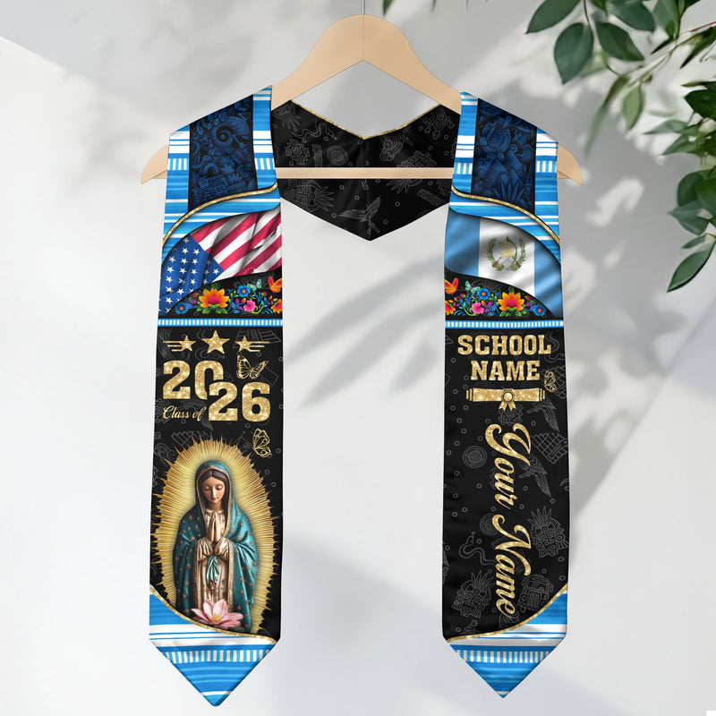 Customized Guatemala Graduation Stole with Heritage Flag Theme, Graduation Sash for Class of 2026