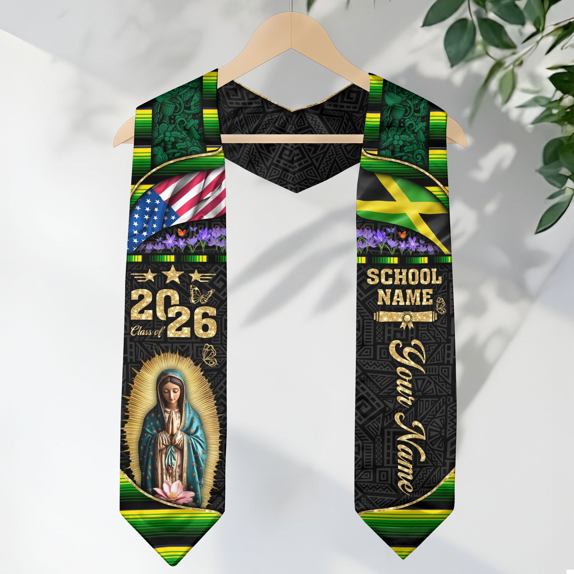 Customized Jamaica Graduation Stole Featuring Bold Flag Details, Graduation Sash Class of 2026