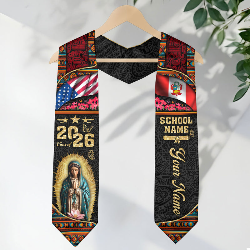 Customized Peru Graduation Stole with National Flag Inspired Pattern, Graduation Sash for 2026