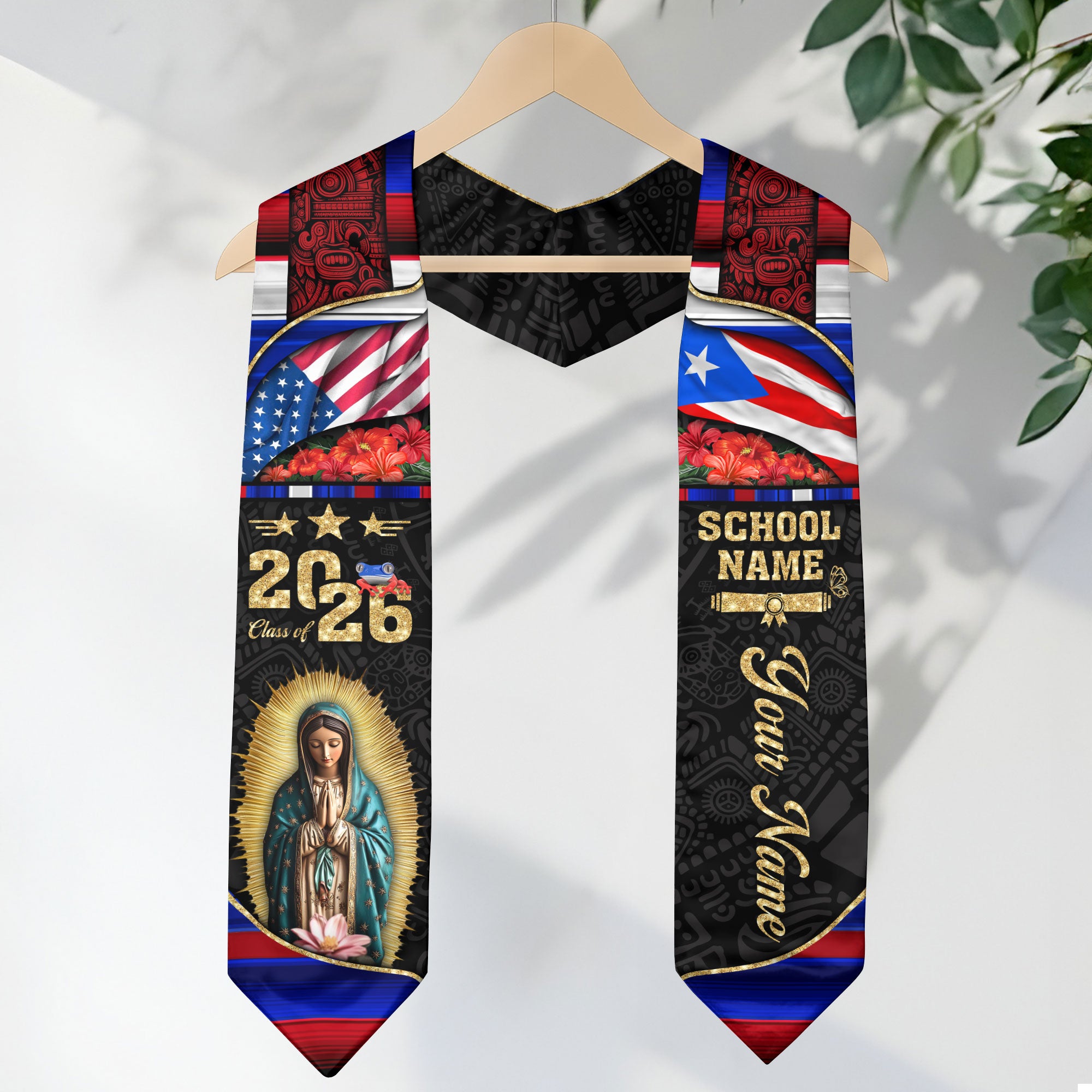 Customized Puerto Rico Graduation Stole with Patriotic Flag Motif, Graduation Sash Class of 2026