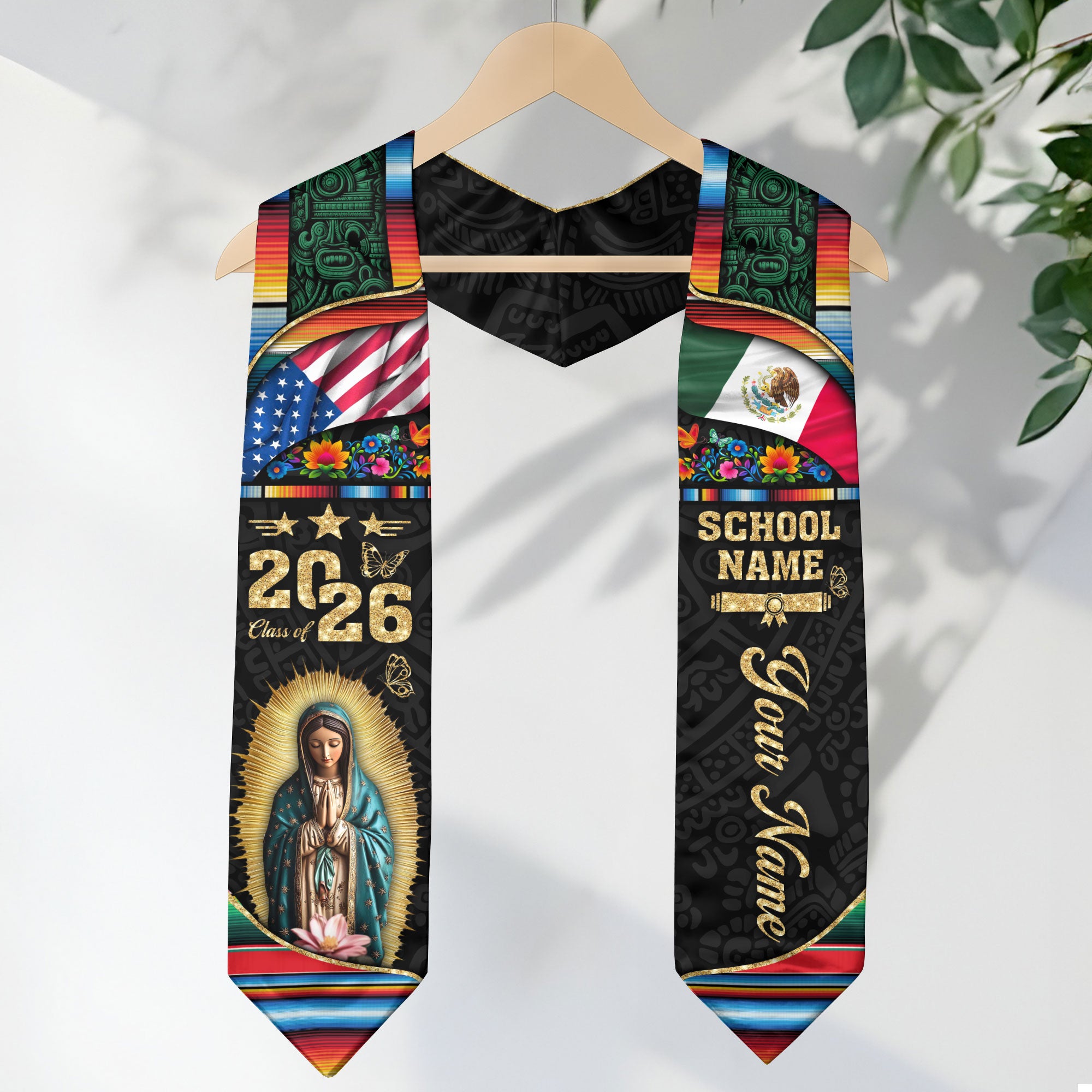 Mexico Graduation Sash 2026, Mexican Stole for Seniors, Mexican American Flag Grad Sash