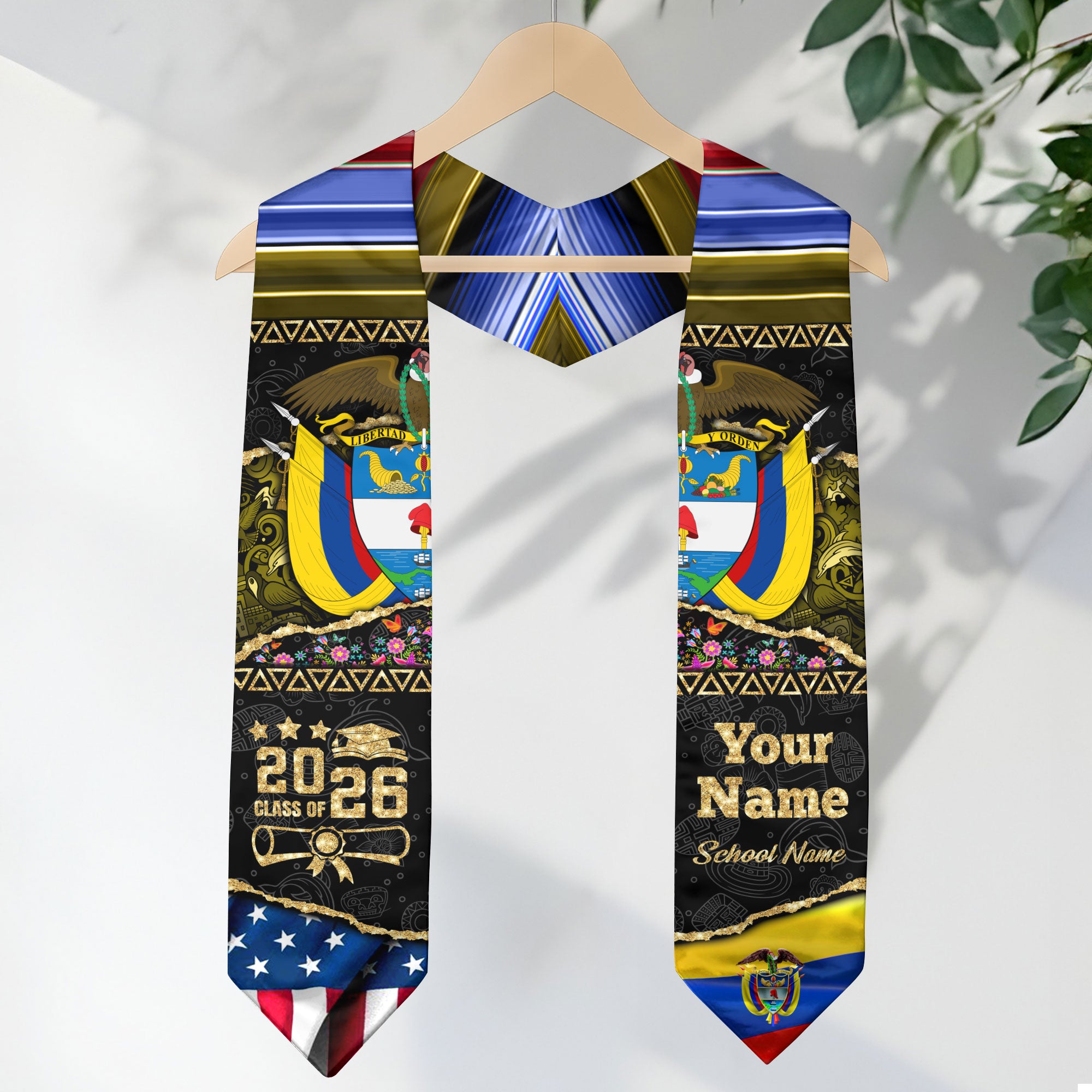Customized Colombia Graduation Stole with Colombian Flag Theme, Graduation Sash for Class of 2026