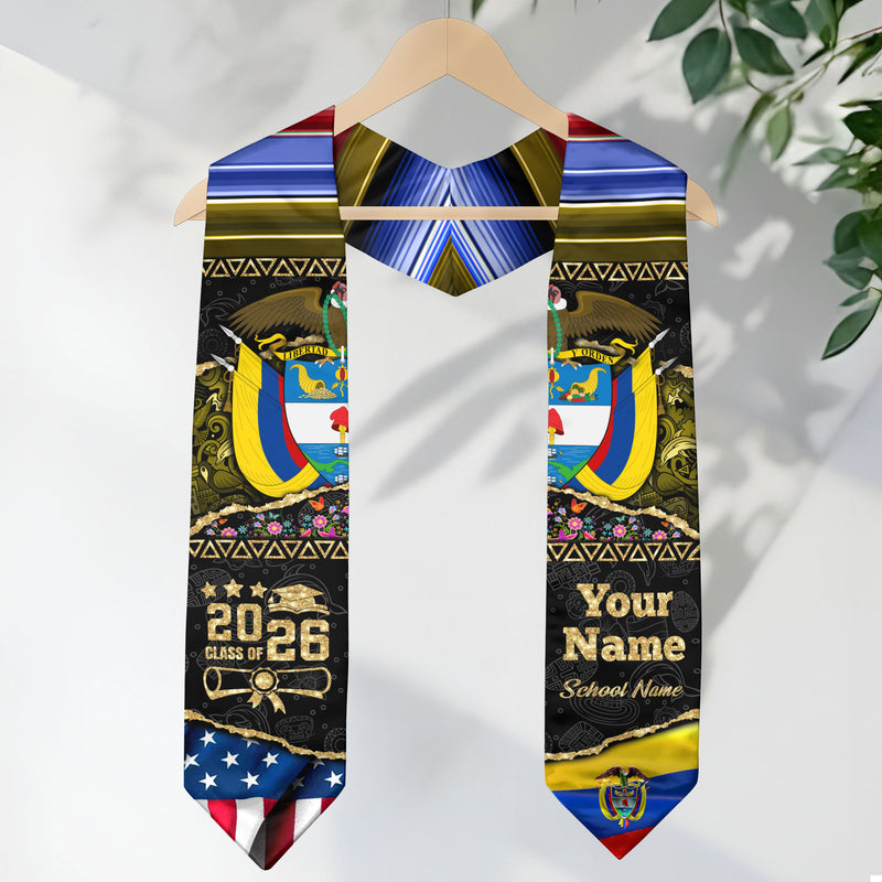 Customized Colombia Graduation Stole with Colombian Flag Theme, Graduation Sash for Class of 2026