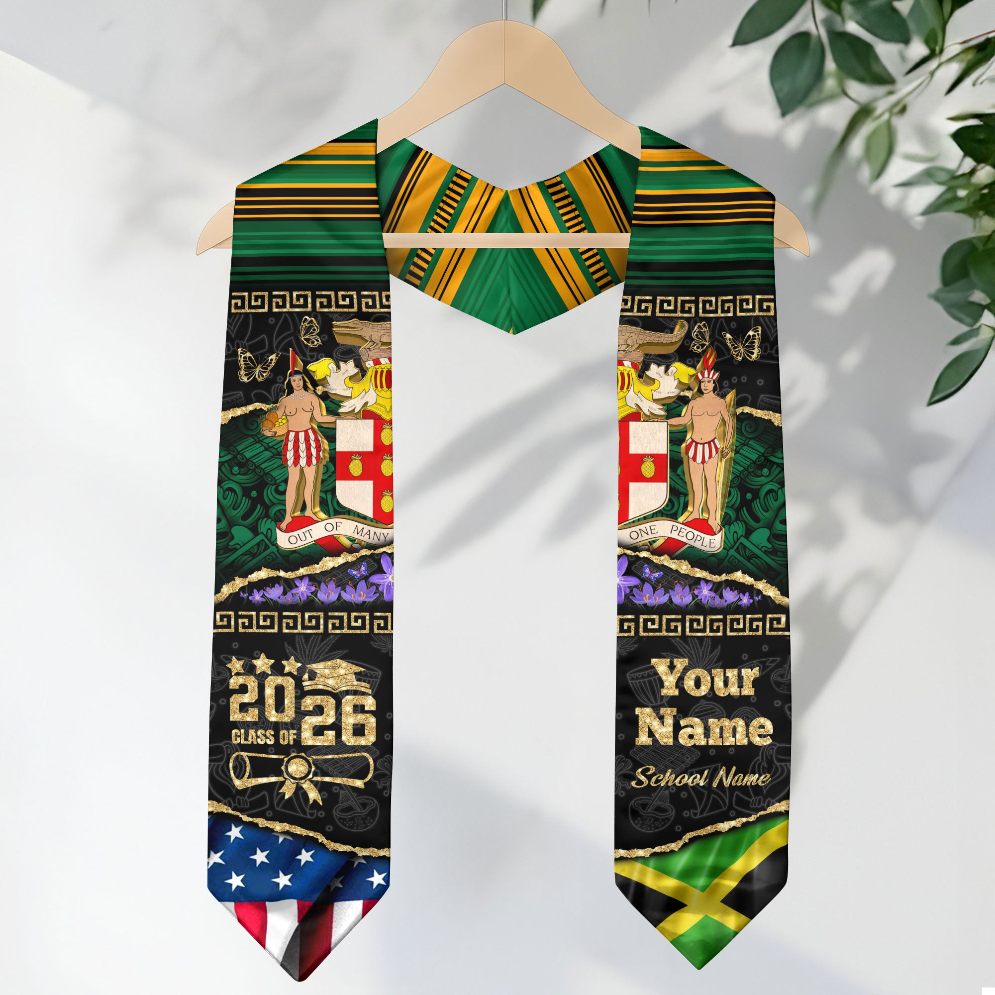 Customized Jamaica Graduation Stole with Cultural Flag Theme, Graduation Sash for Class of 2026