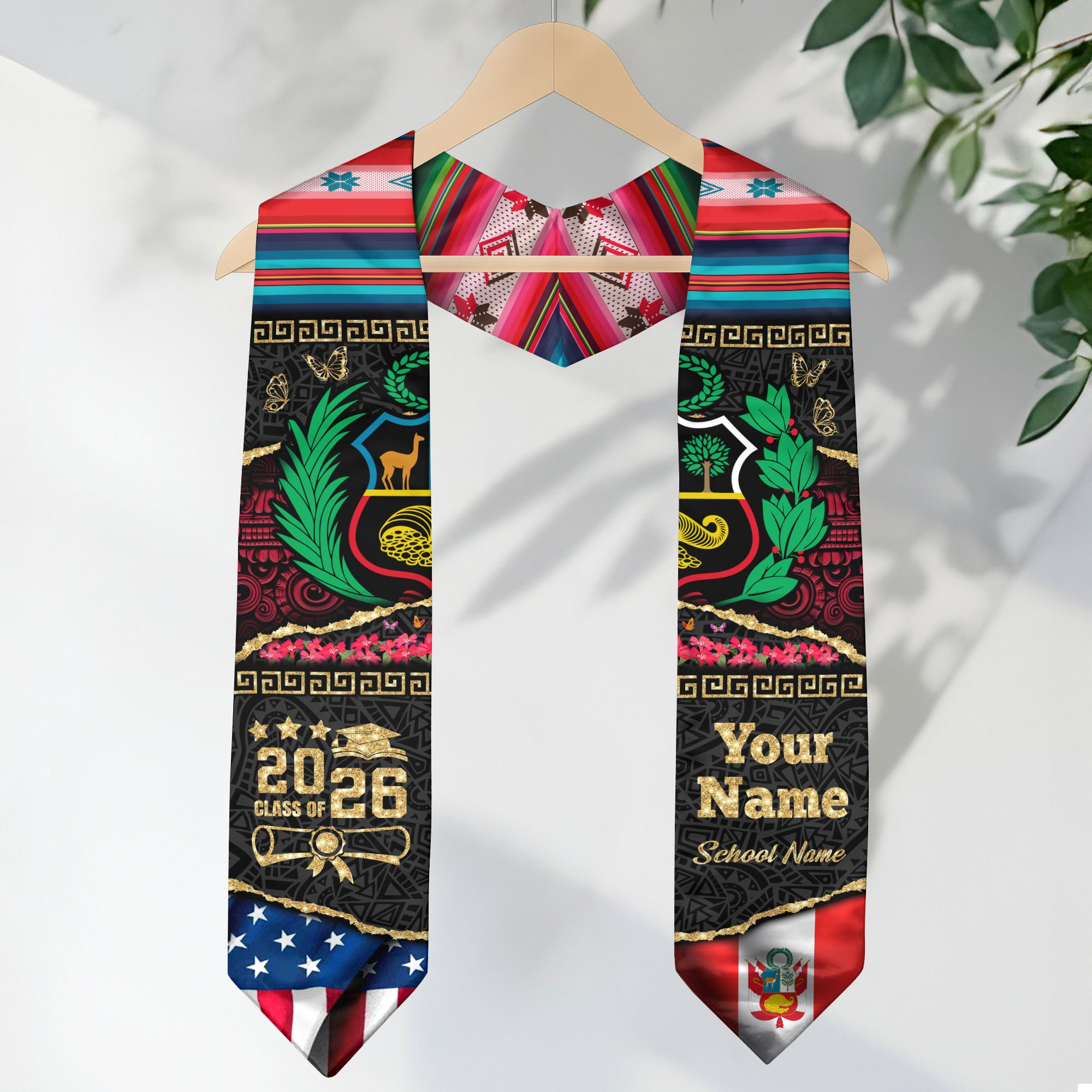 Customized Peru Graduation Stole Featuring Peruvian Flag Colors, Graduation Sash Class of 2026