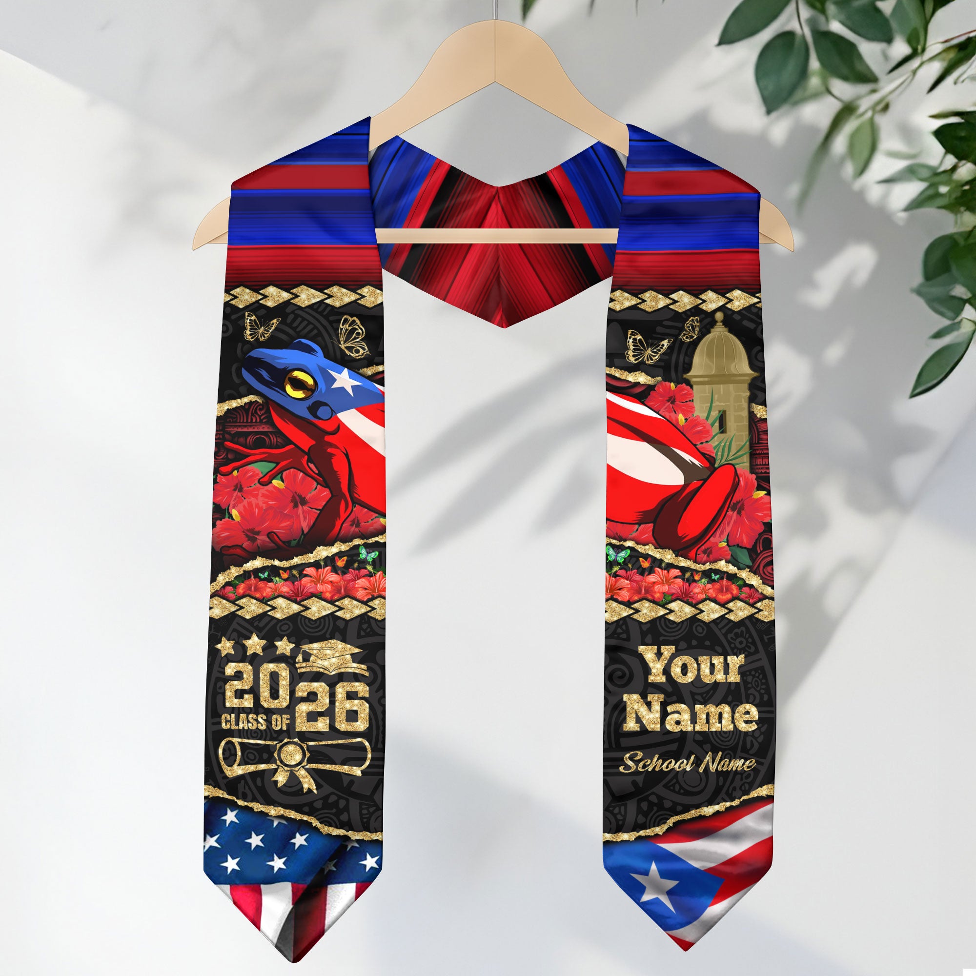 Customized Puerto Rico Graduation Stole with Flag Heritage Design, Graduation Sash for Class of 2026