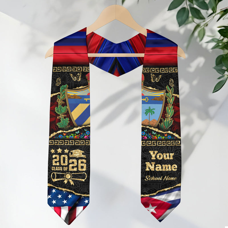 Customized Cuba Graduation Stole Featuring Cuban Flag Style, Graduation Sash Class of 2026