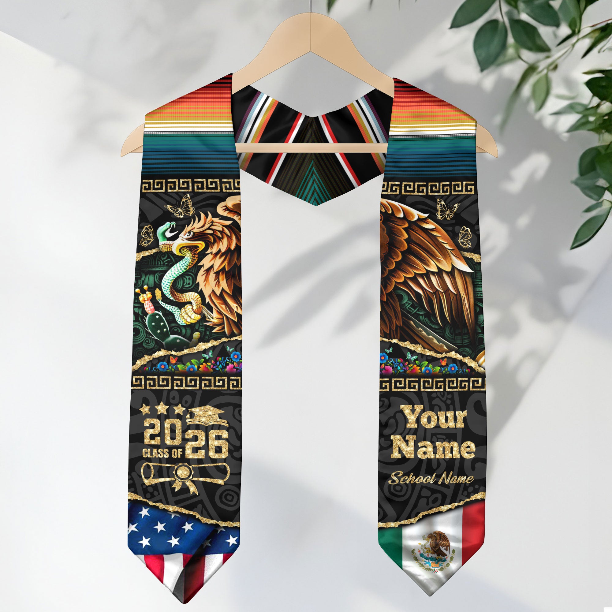 Mexican American Flag Graduation Stole 2026, Mexico Stole Sash, Mexican Grad Accessory