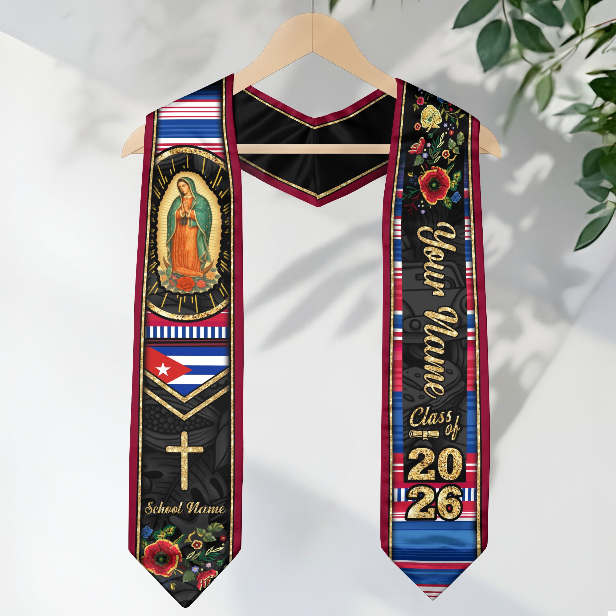 Customized Cuba Graduation Stole Featuring Cuban Flag Heritage Style, Graduation Sash for Class of 2026