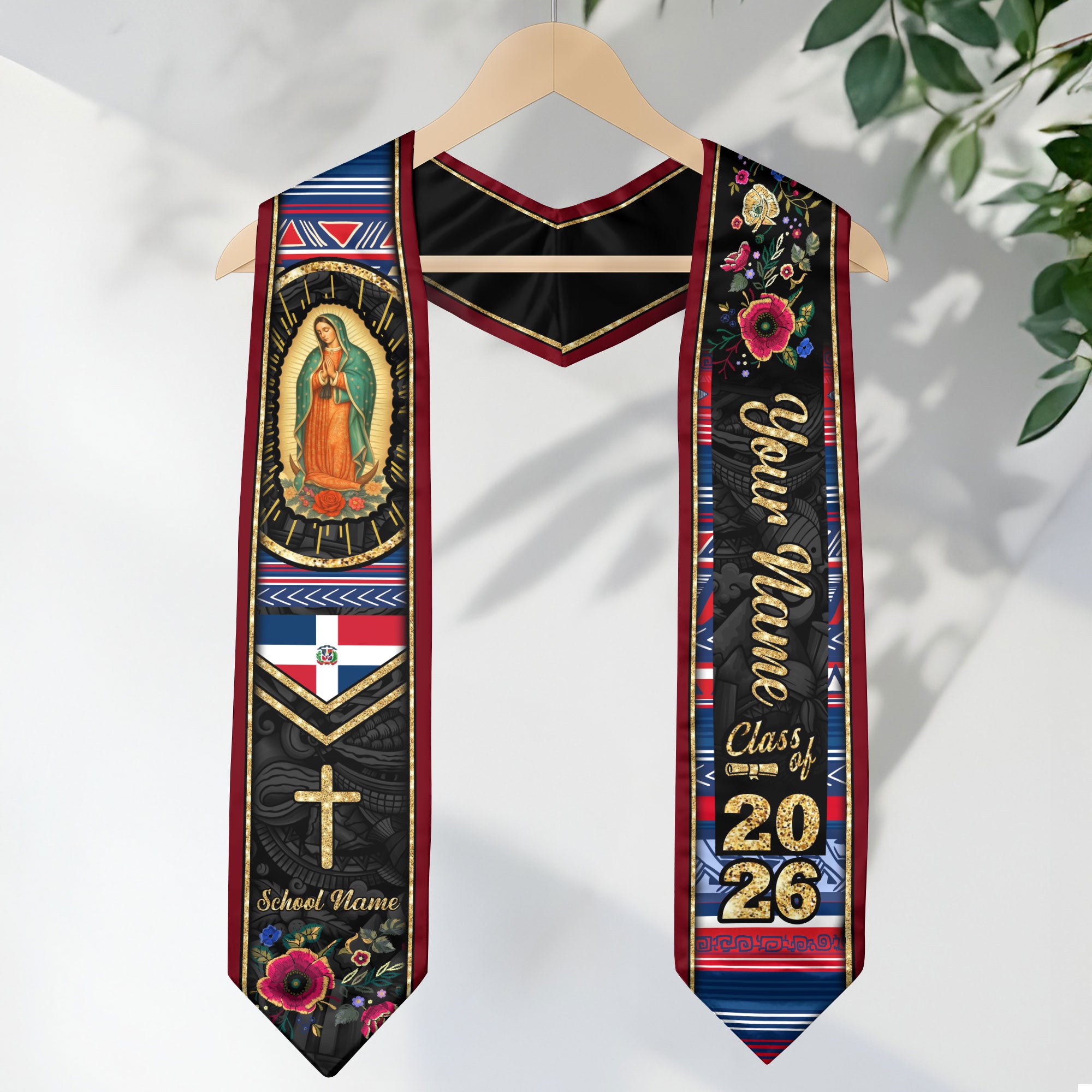 Customized Dominican Graduation Stole with National Flag Theme, Graduation Sash Celebrating Class of 2026