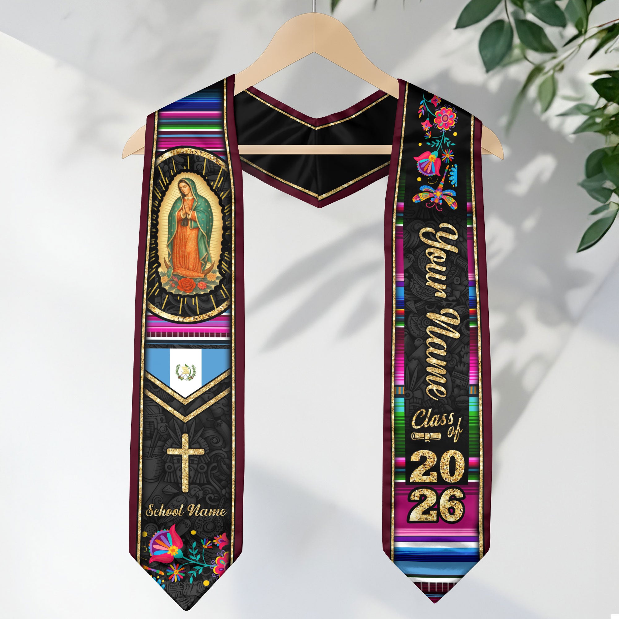Customized Guatemala Graduation Stole with Guatemalan Flag Heritage Pattern, Graduation Sash Class of 2026