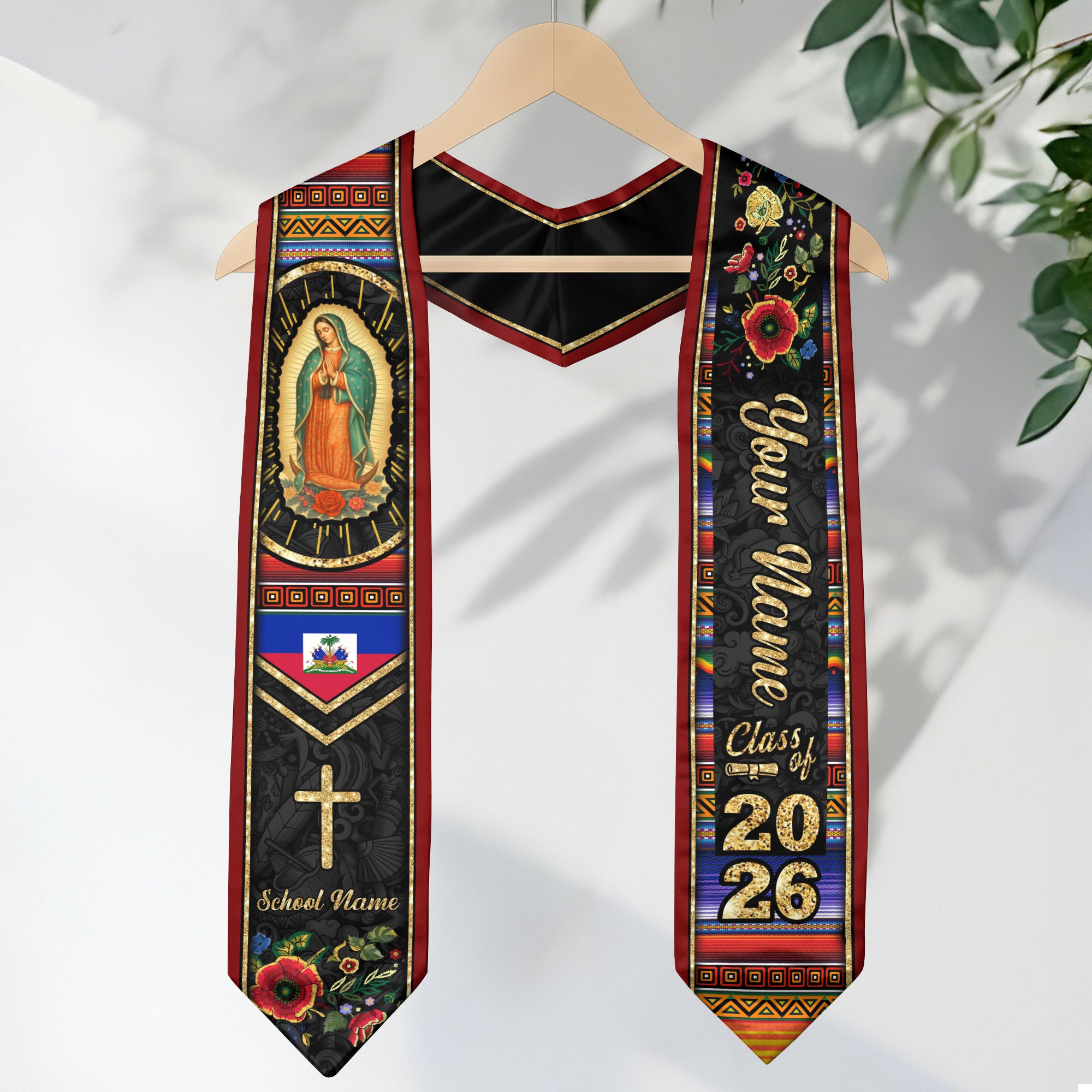 Customized Haiti Graduation Stole Featuring Haitian Flag Motif, Graduation Sash for the Class of 2026